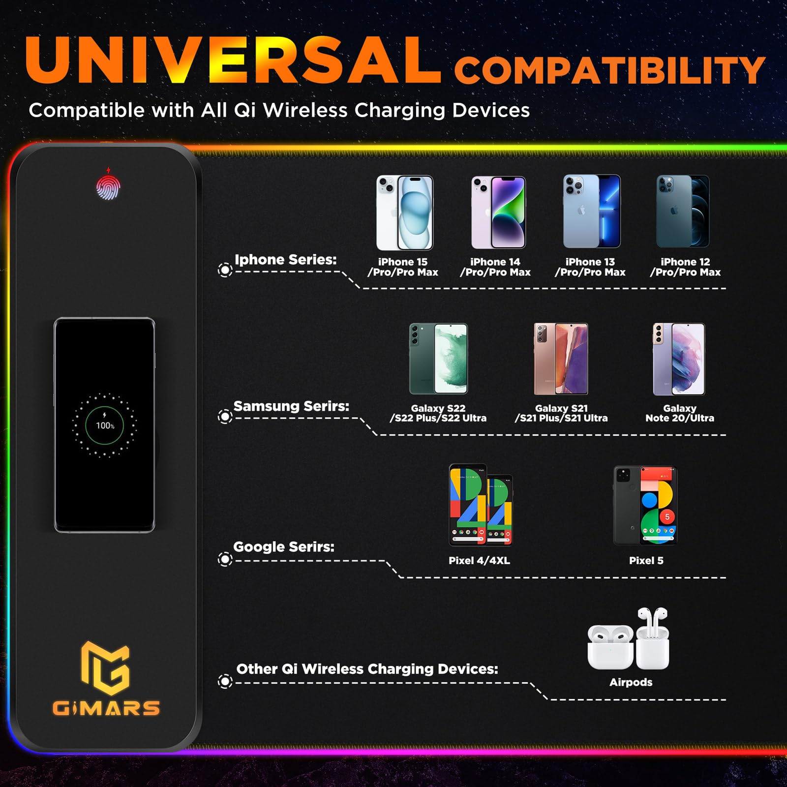 Gimars RGB Gaming Mouse Pad with 15W Wireless Charging, XL 800x300mm Micro Woven Fabric Mat 6