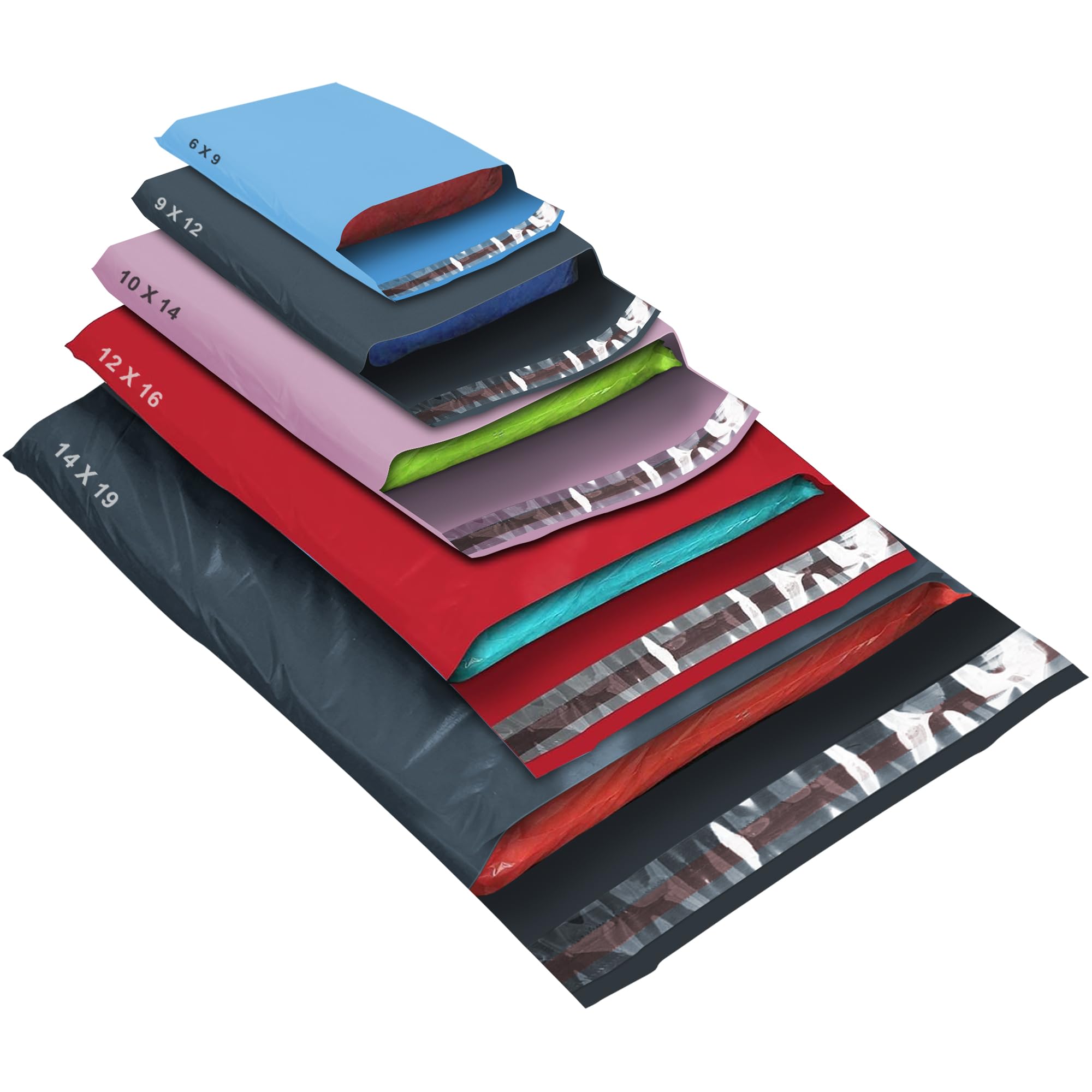 YUNJU 50 Pack Mixed Size Color Poly Mailer Bags - Strong Waterproof Self Seal for Mailing & Shipping 1