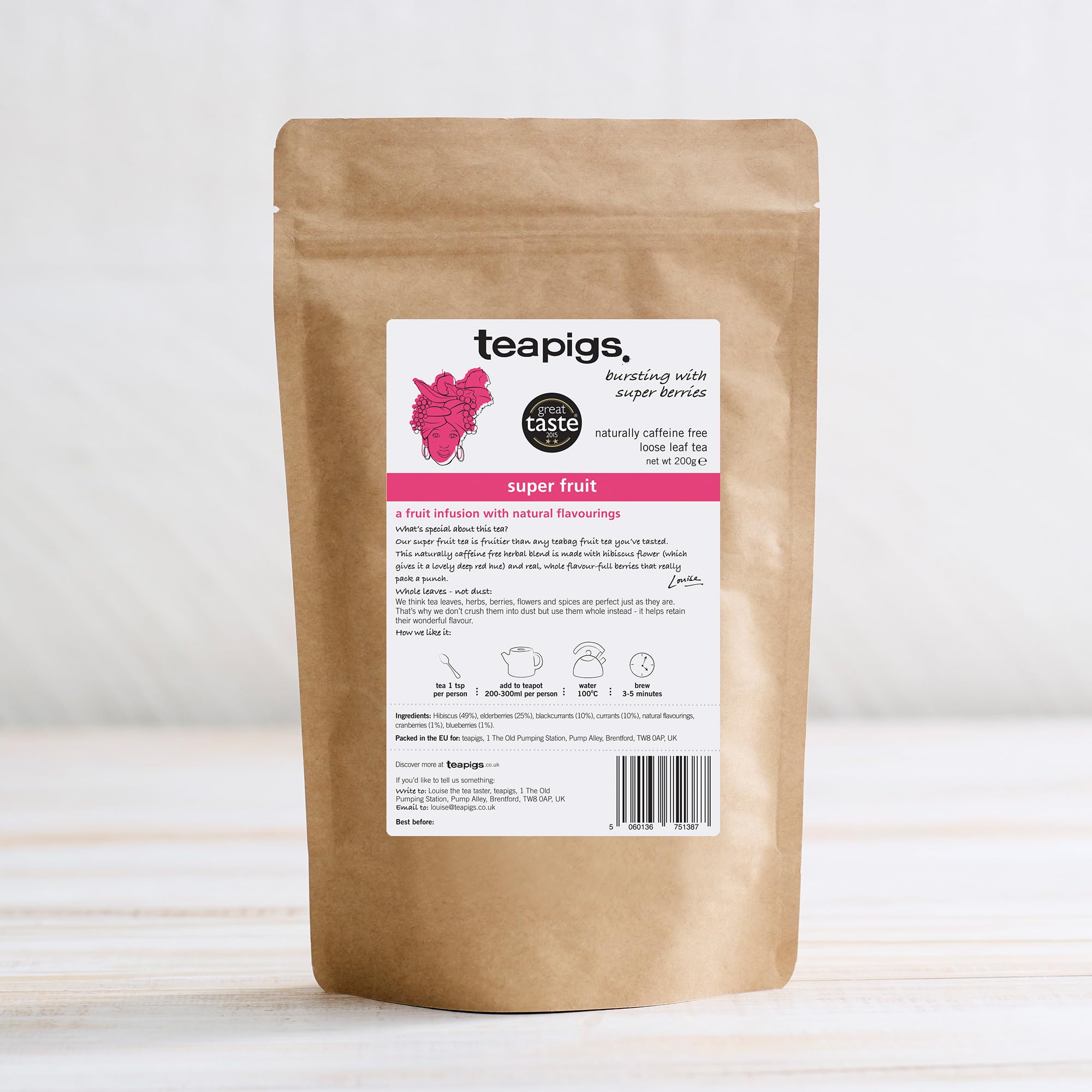 teapigs Super Fruit Tea - Caffeine-Free Herbal Loose Leaf with Hibiscus and Whole Berries, 200g 2