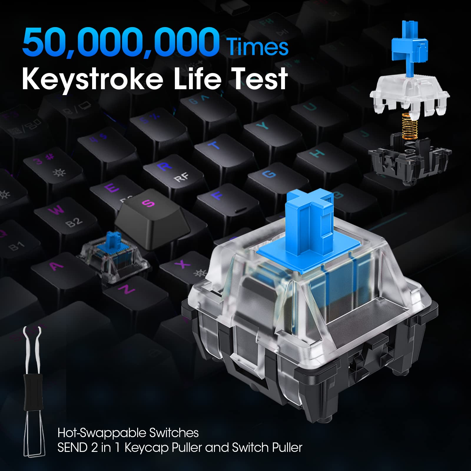 KOORUI MK082 82-Key Mechanical Gaming Keyboard - RGB Backlit, Wireless/Wired, 3-Mode Connectivity 12