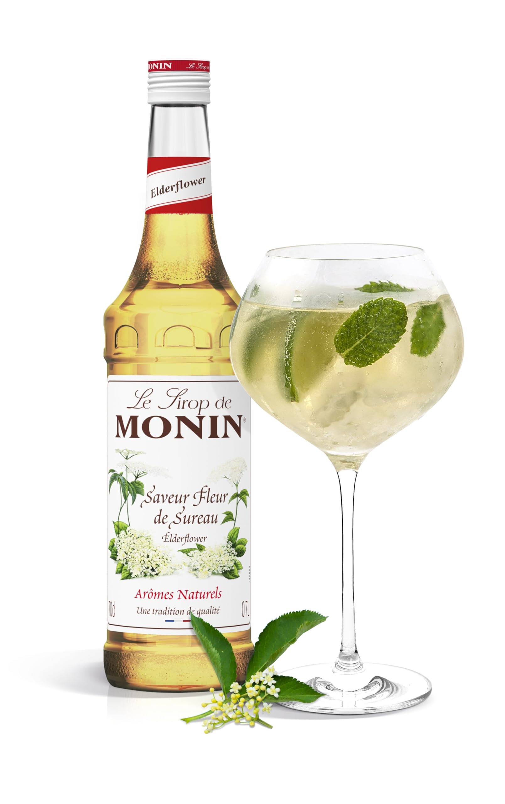 Monin Premium Elderflower Syrup - 700ml | Vegan, Alcohol-Free | Cocktails & Mocktails
