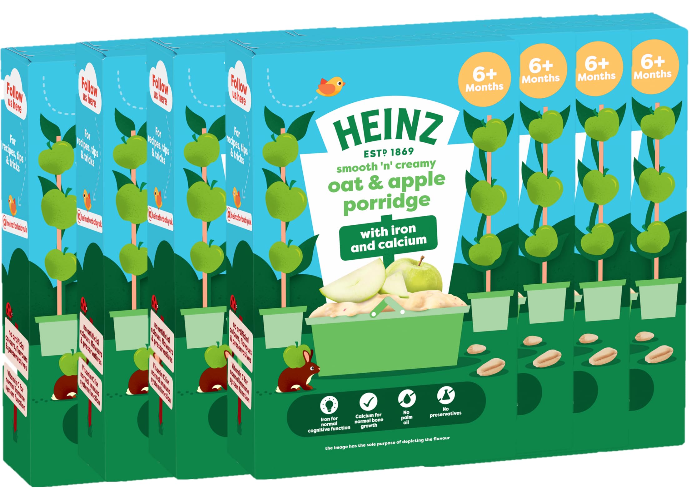 HEINZ Baby Food Oat and Apple Porridge - 7 x 125g Packs | With Iron & Calcium 1