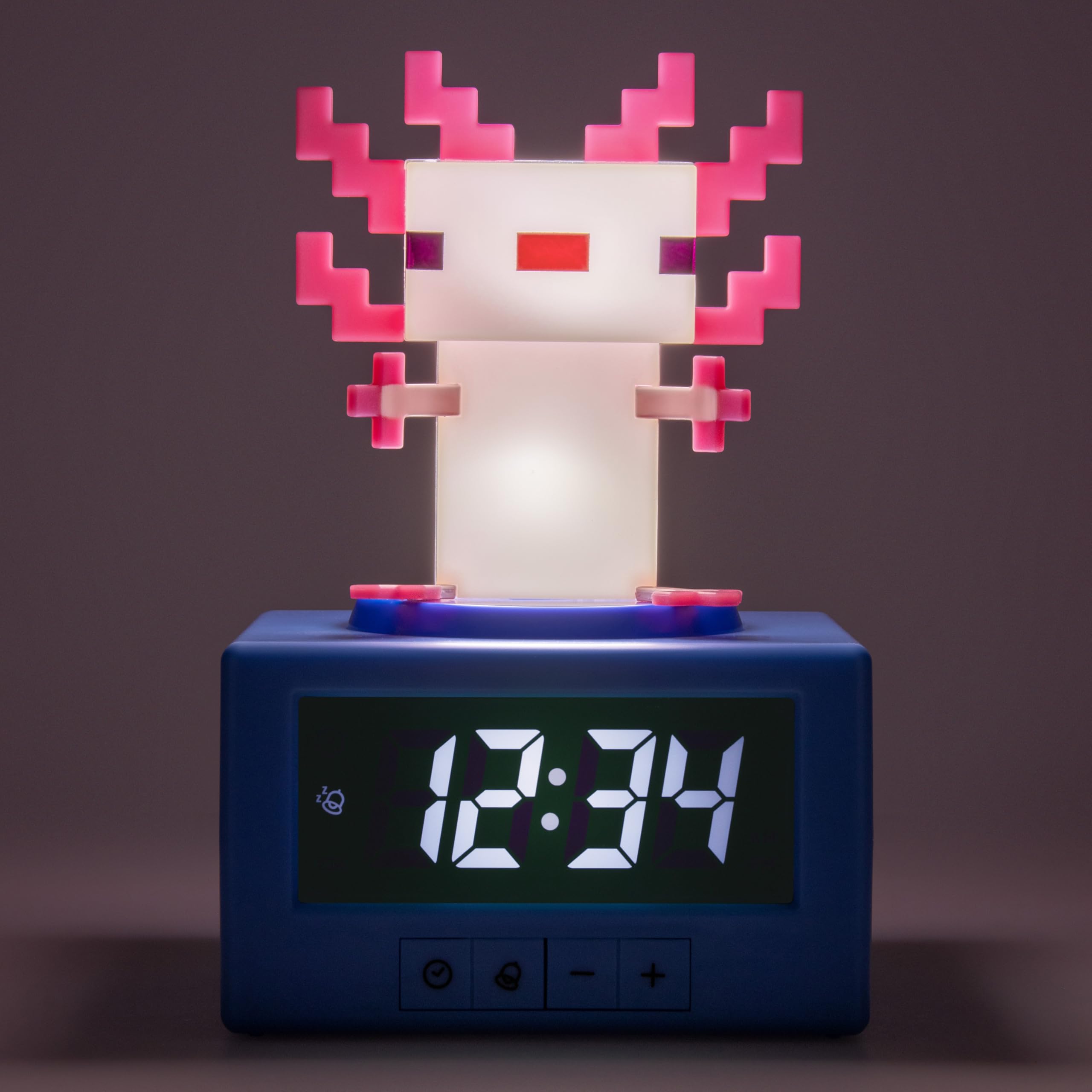 Paladone Minecraft Axolotl Icon Digital Alarm Clock with Night Light | Battery Powered | Multicolor