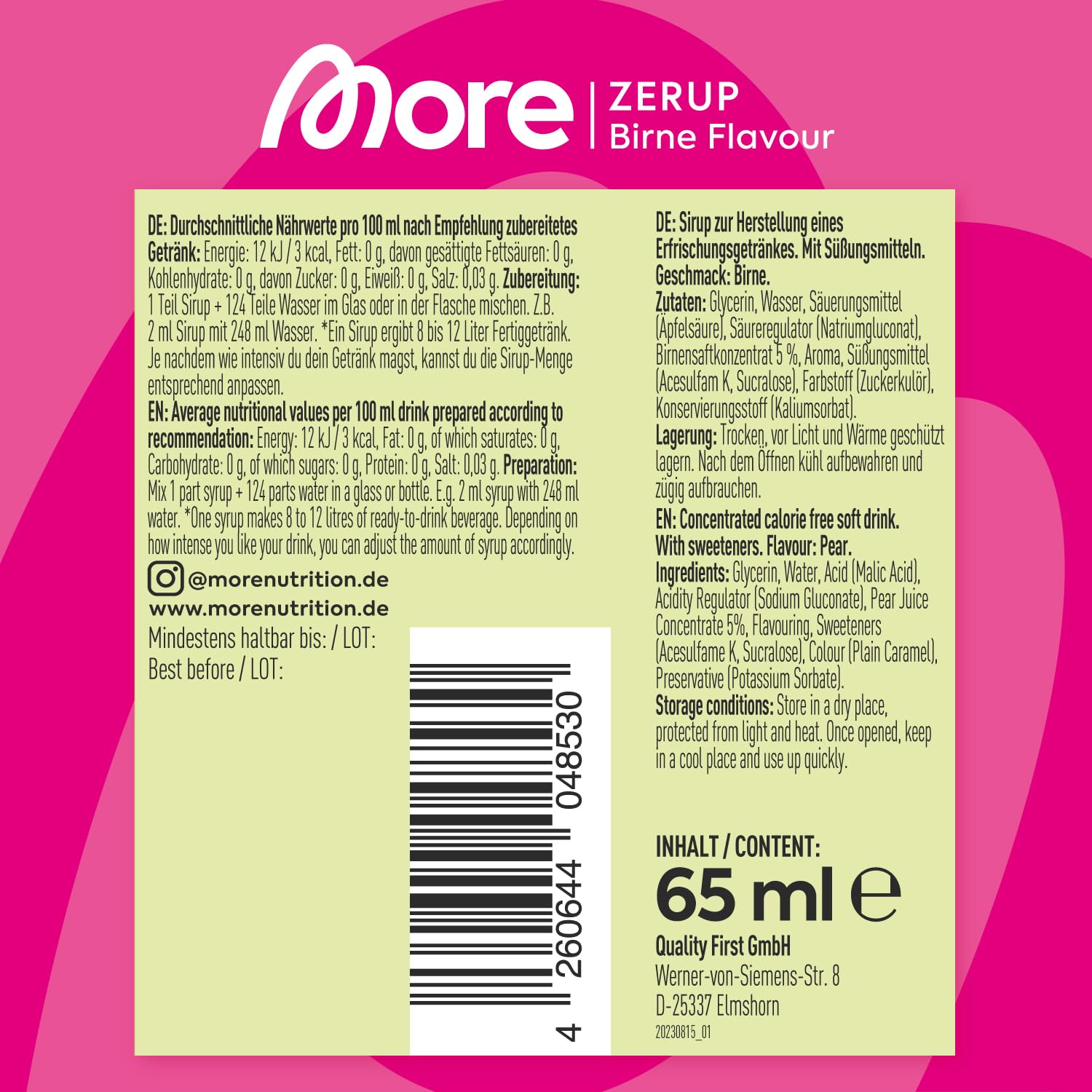 MORE NUTRITION Zerup Pear - Sugar-Free | 65 ml | 8 Liters Ready-to-Drink 4