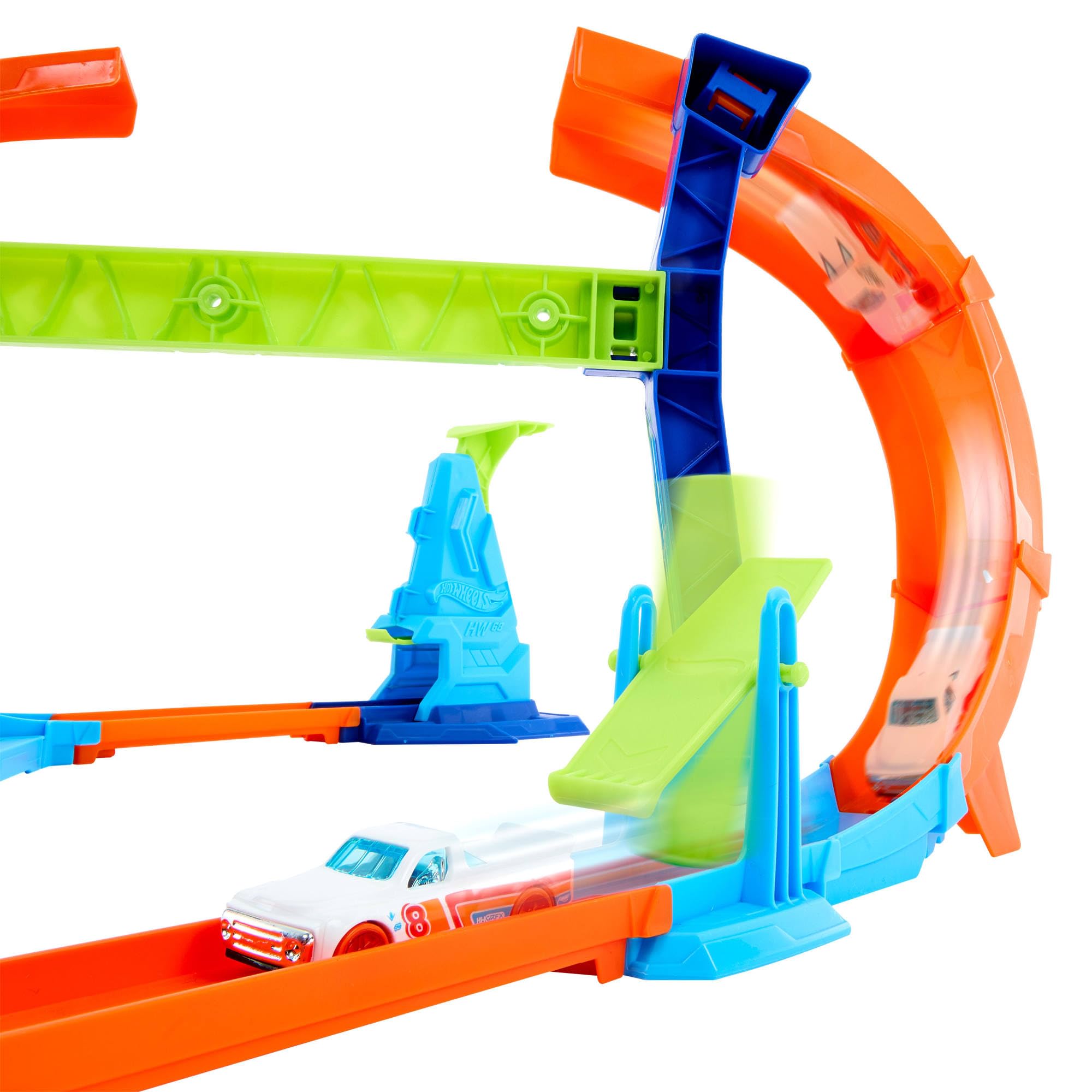 Hot Wheels Stunt Tracks Corkscrew Jump Track Set with 1:64 Scale Car | Ages 4+ | Model JFH36