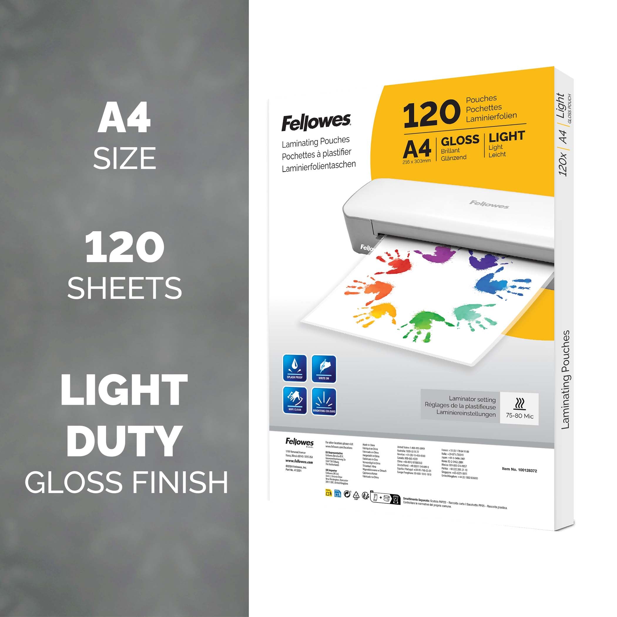 Fellowes A4 Laminating Pouches - 120 Pack, 80 Micron, Glossy Finish | Professional Protection