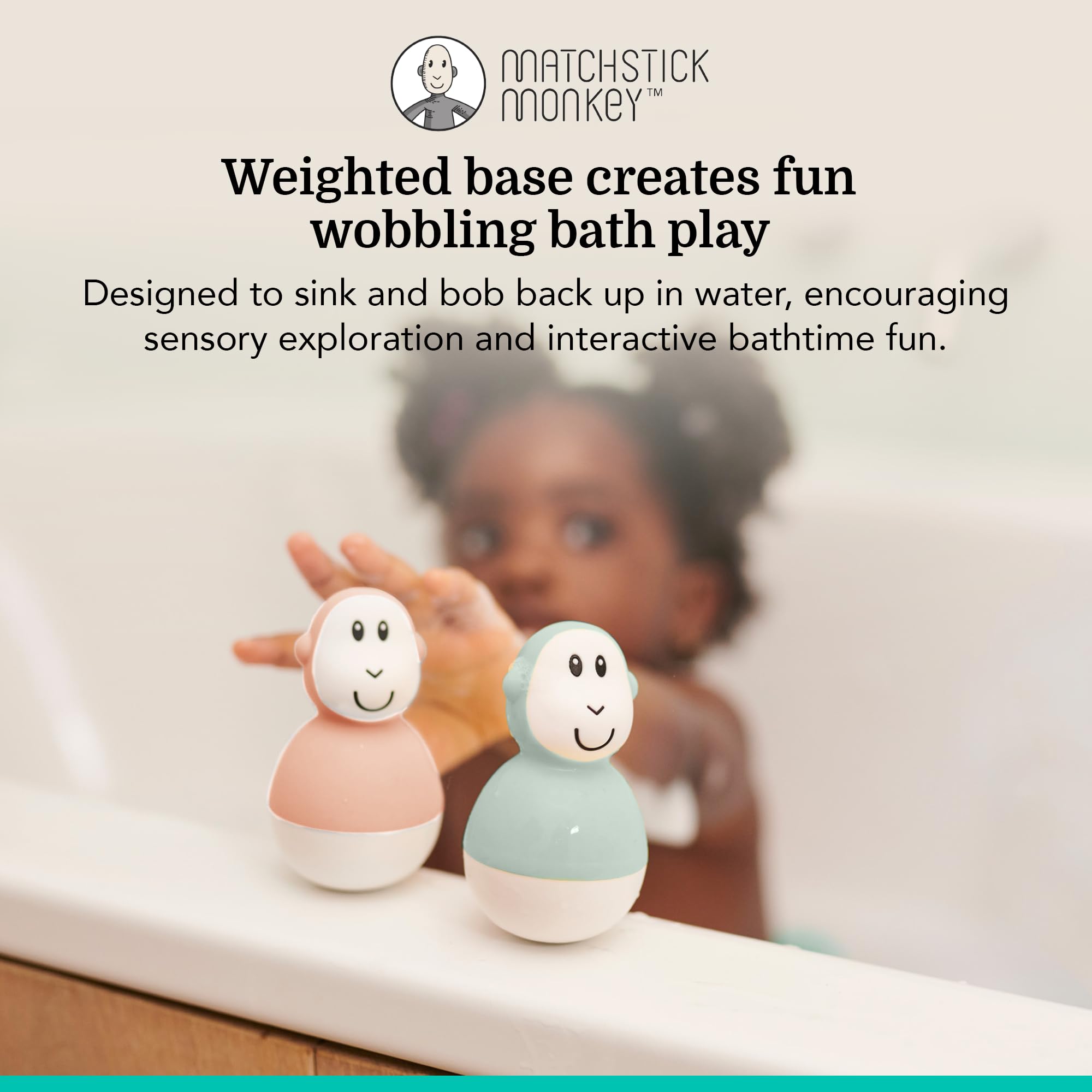 Matchstick Monkey Bathtime Wobblers - Antimicrobial Protection | Mint Green & Dusty Pink Set