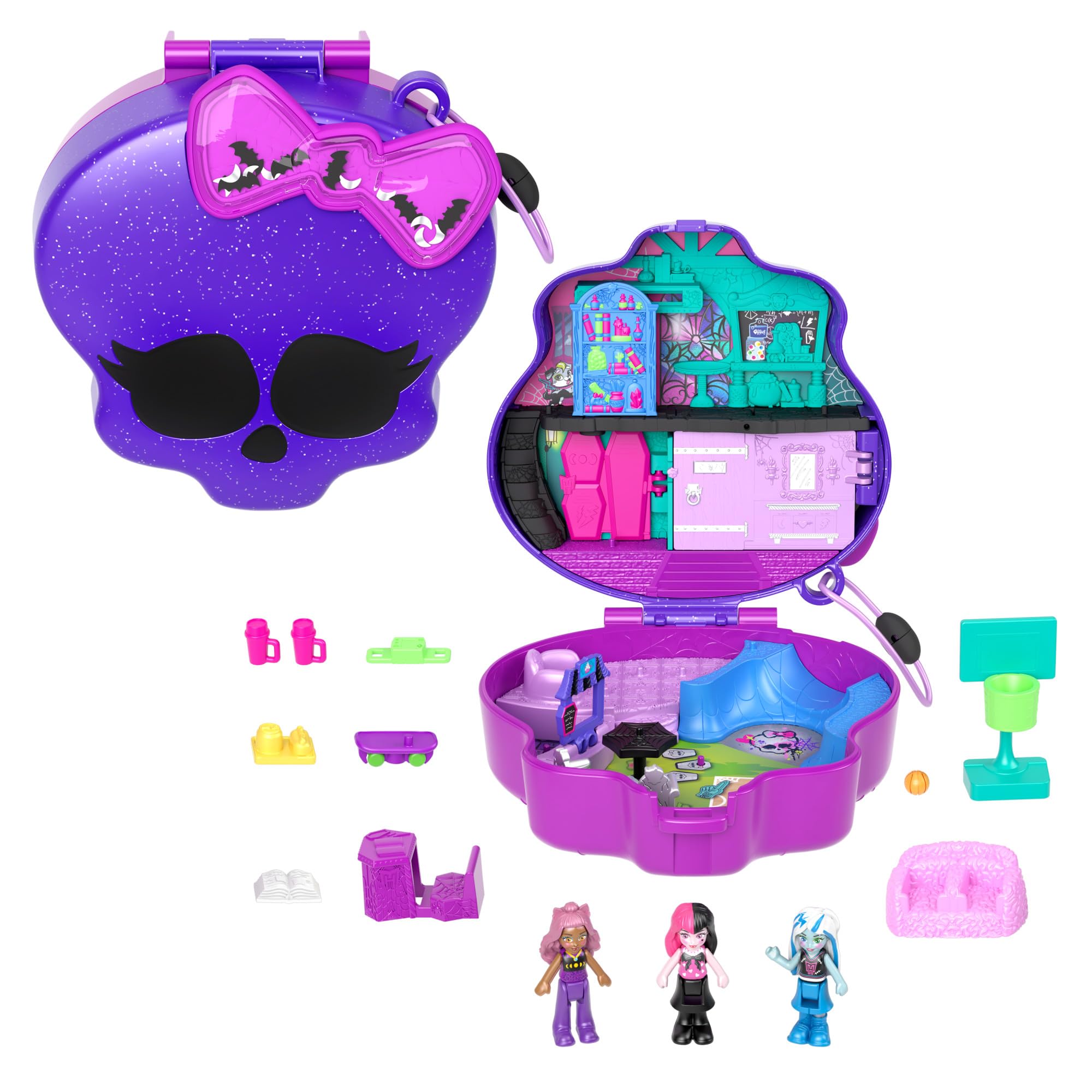 Polly Pocket Monster High Playset with 3 Micro Dolls & 10 Accessories | Ages 4+
