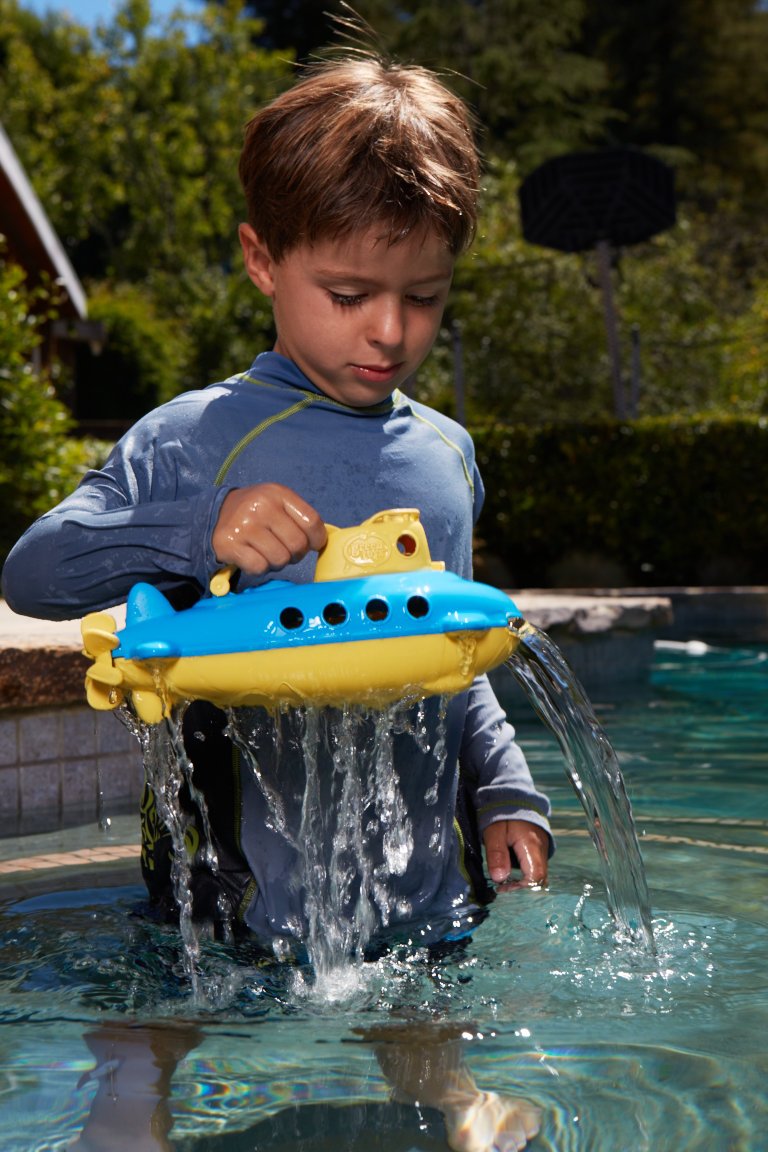 Green Toys Submarine - Yellow, Spinning Propeller, Scoop & Pour Fun | Ages 6+ Months 2