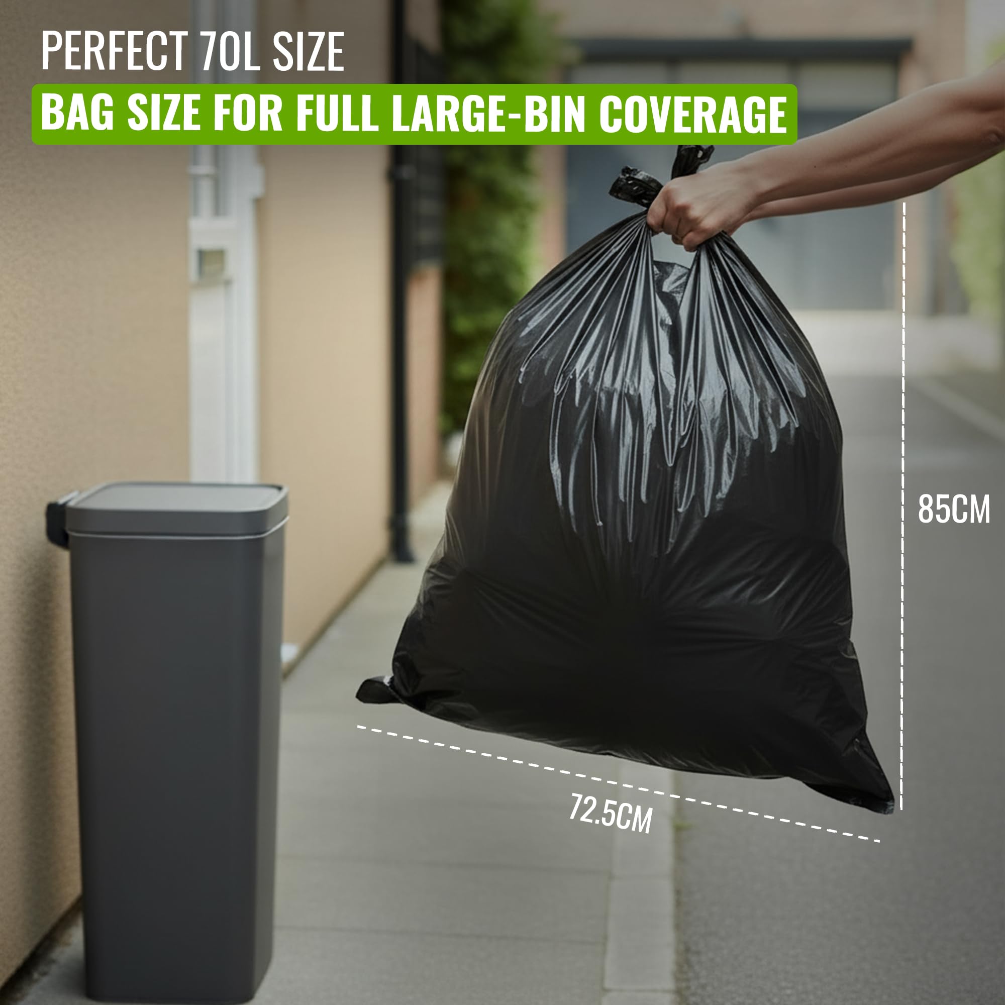 EcoBag Heavy Duty Refuse Sacks - 50 Pack, 70L Capacity, Made with 98% Recycled Plastic 7