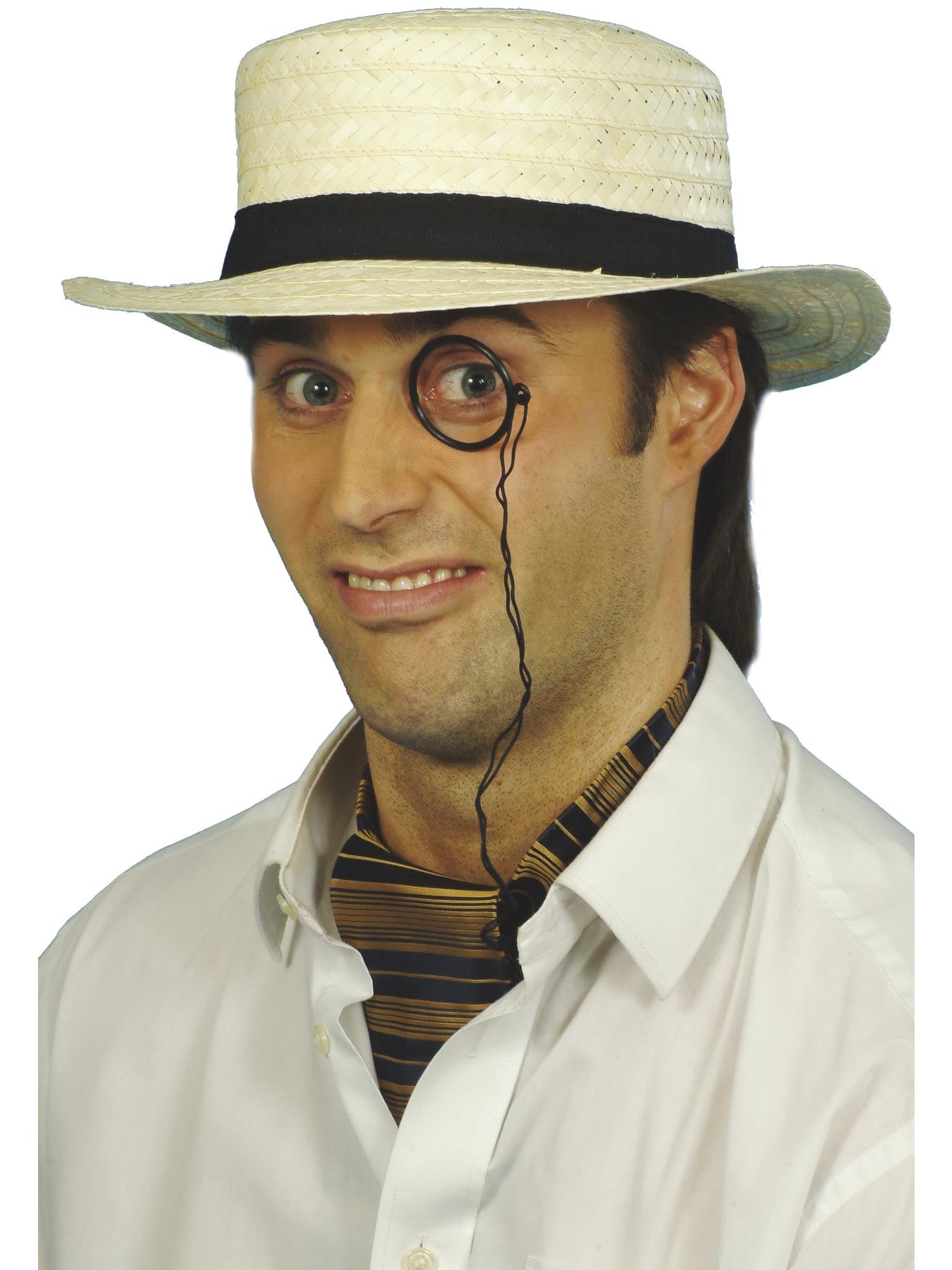 Smiffys Cream Straw Boater Hat with Black Band, Adult Fancy Dress Accessory