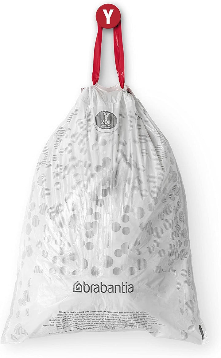 Brabantia PerfectFit Bin Liners Size Y/20 Litre - Thick Tear-Resistant Trash Bags with Tie-Tape