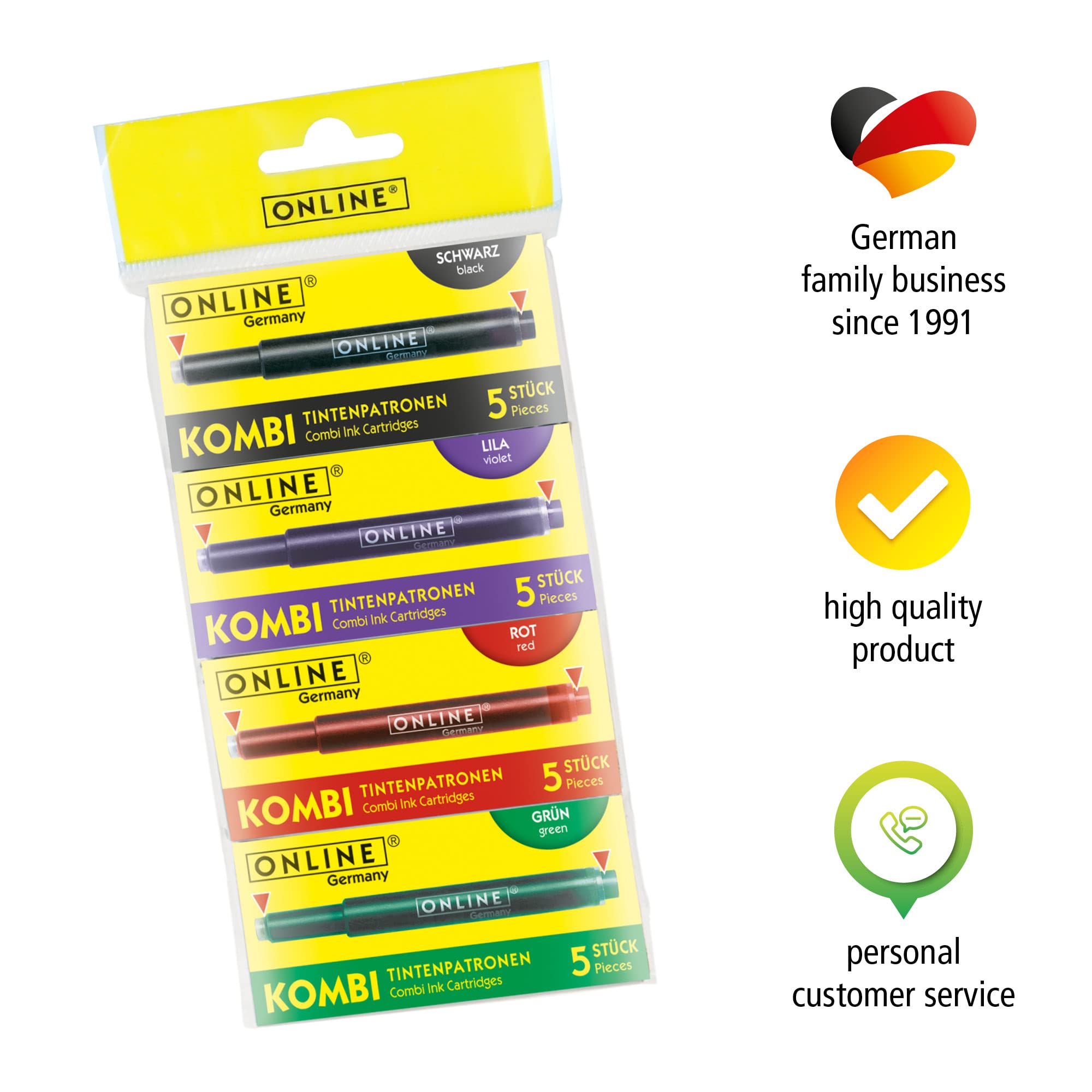 Online Colourful Double-Sided Pen Refills - 20 Cartridges (4-Pack) | Red, Green, Black, Purple | Universal & Lamy Compatible 6