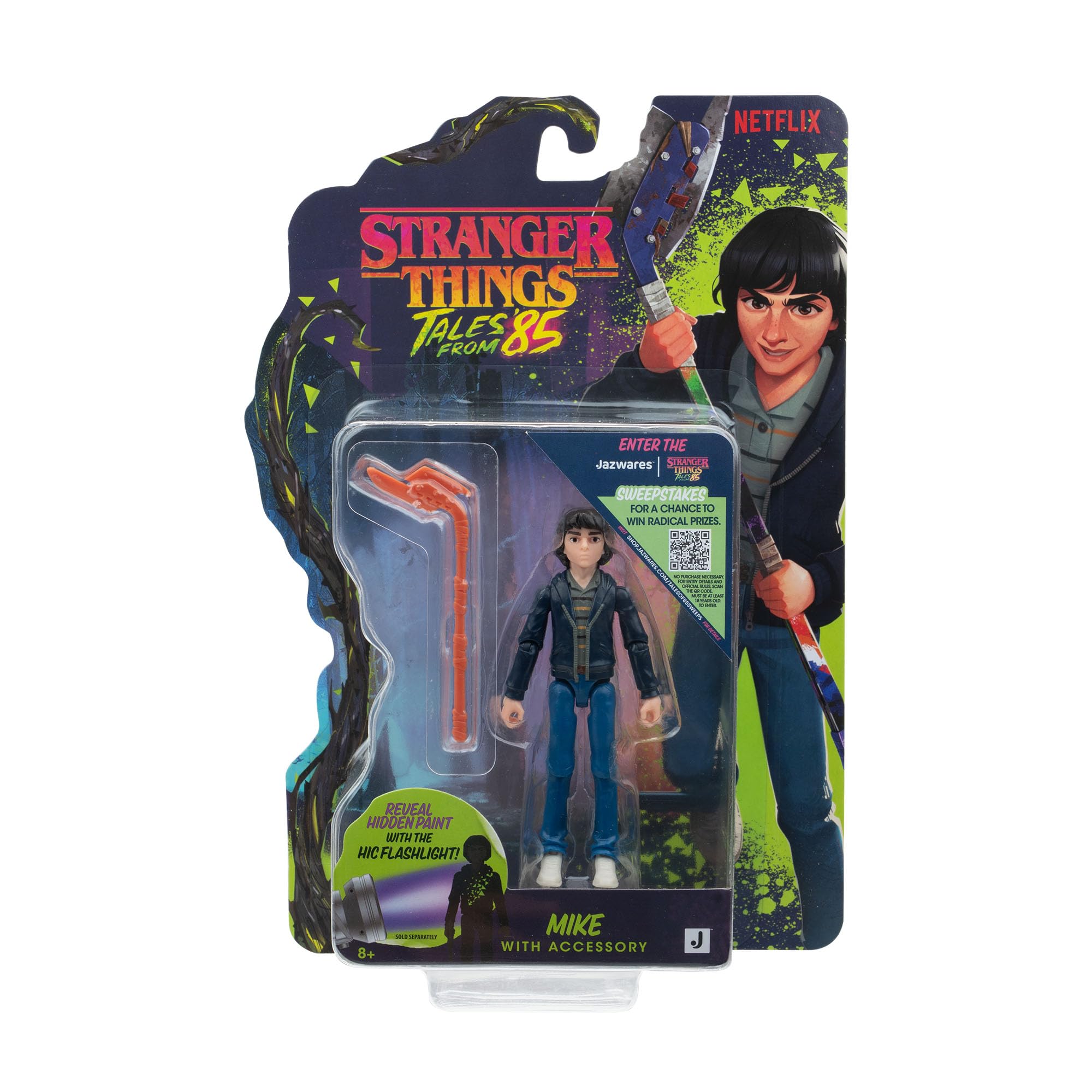 Jazwares Stranger Things: Tales from ‘85 Mike Wheeler Action Figure - 3.75-Inch Scale | 15 Points of Articulation | Includes Hockey Stick Accessory 1