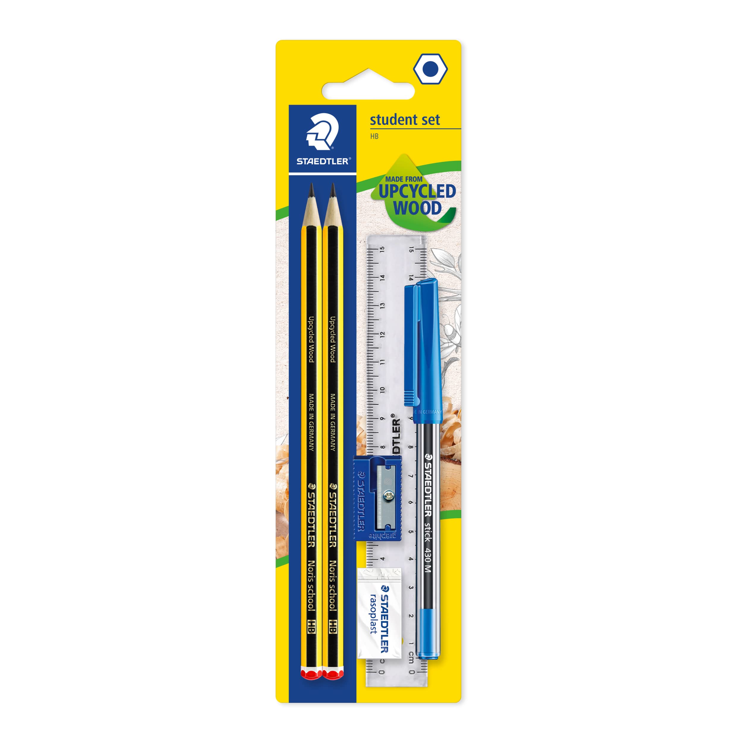 STAEDTLER Noris School Graphite HB Pencil Set (2 Pencils, Pen, Ruler, Sharpener, Eraser)
