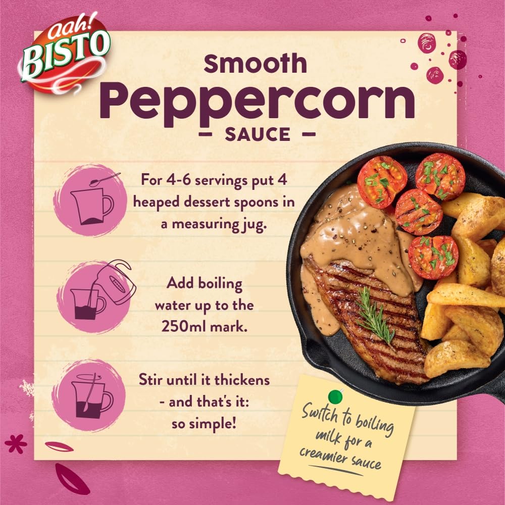 Bisto Deliciously Smooth Peppercorn Sauce Mix - Creamy Texture | Vegetarian Friendly | 170 g Drum 6