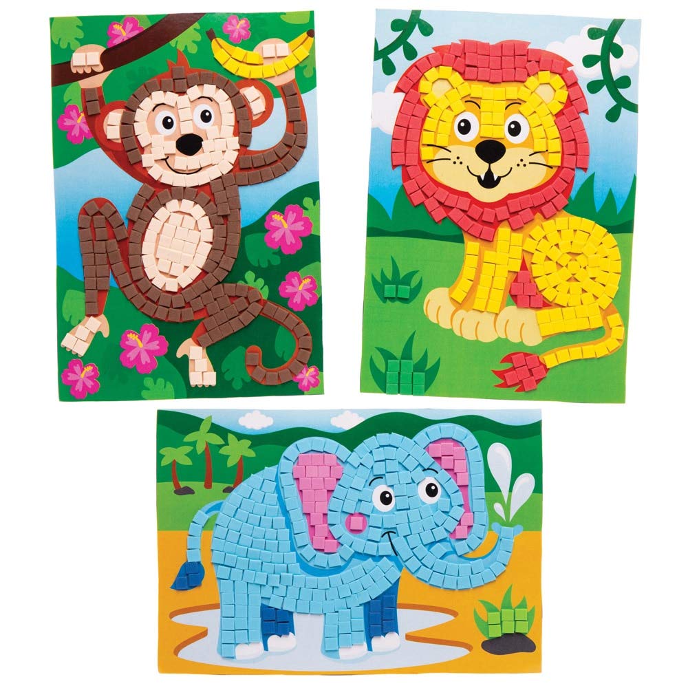 Baker Ross Jungle Animal Mosaic Kits - Pack of 4 | Self-Adhesive Foam Mosaics | 3D Texture 2