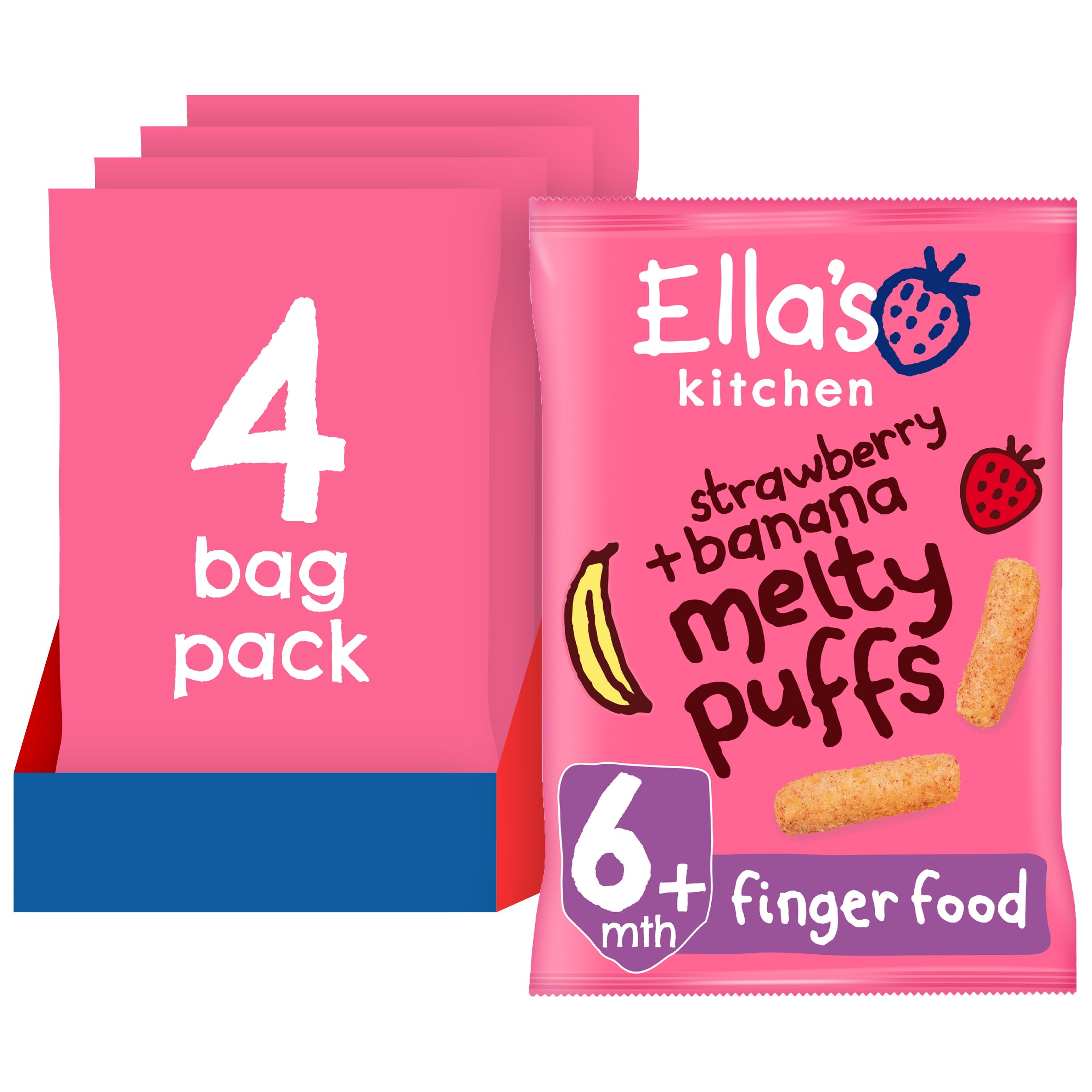 Ella's Kitchen Organic Strawberry & Banana Melty Puffs (4 x 20g) 1