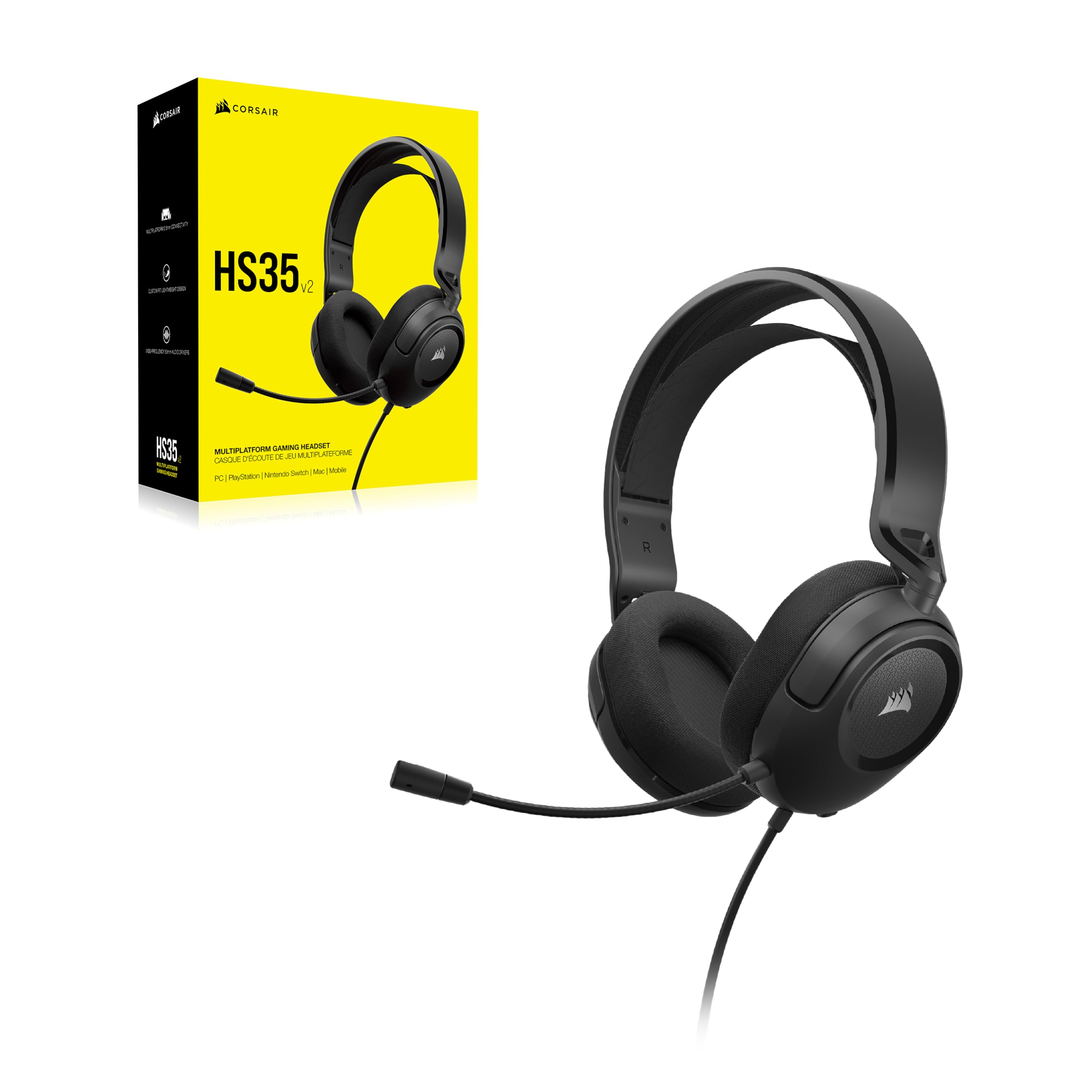 Corsair HS35 v2 Multiplatform Wired Gaming Headset - Carbon | Omni-Directional Mic 9
