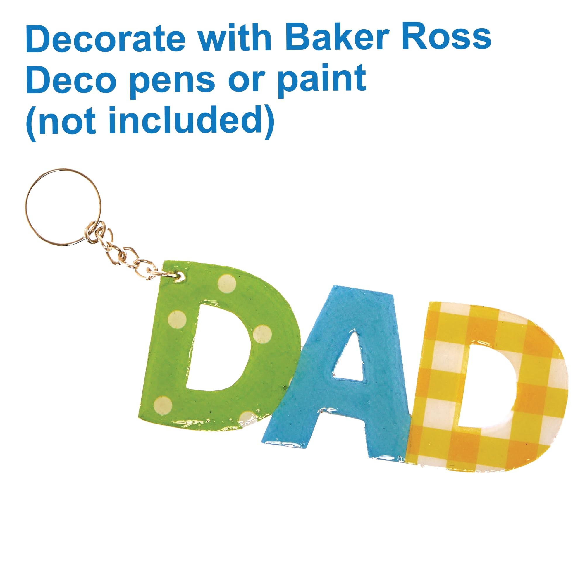 Baker Ross FN496 Father's Day DAD Wooden Keyrings - Pack of 6 | 10cm Length | 3mm Plywood 4