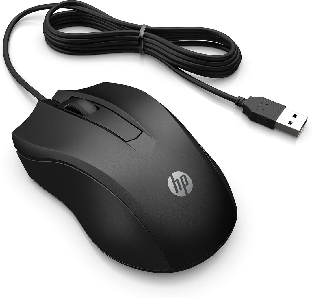 HP 100 Black Wired USB Mouse - 1600 DPI Optical Sensor, Plug-and-Play USB Connectivity, Ergonomic Design for PC, Laptop, Mac