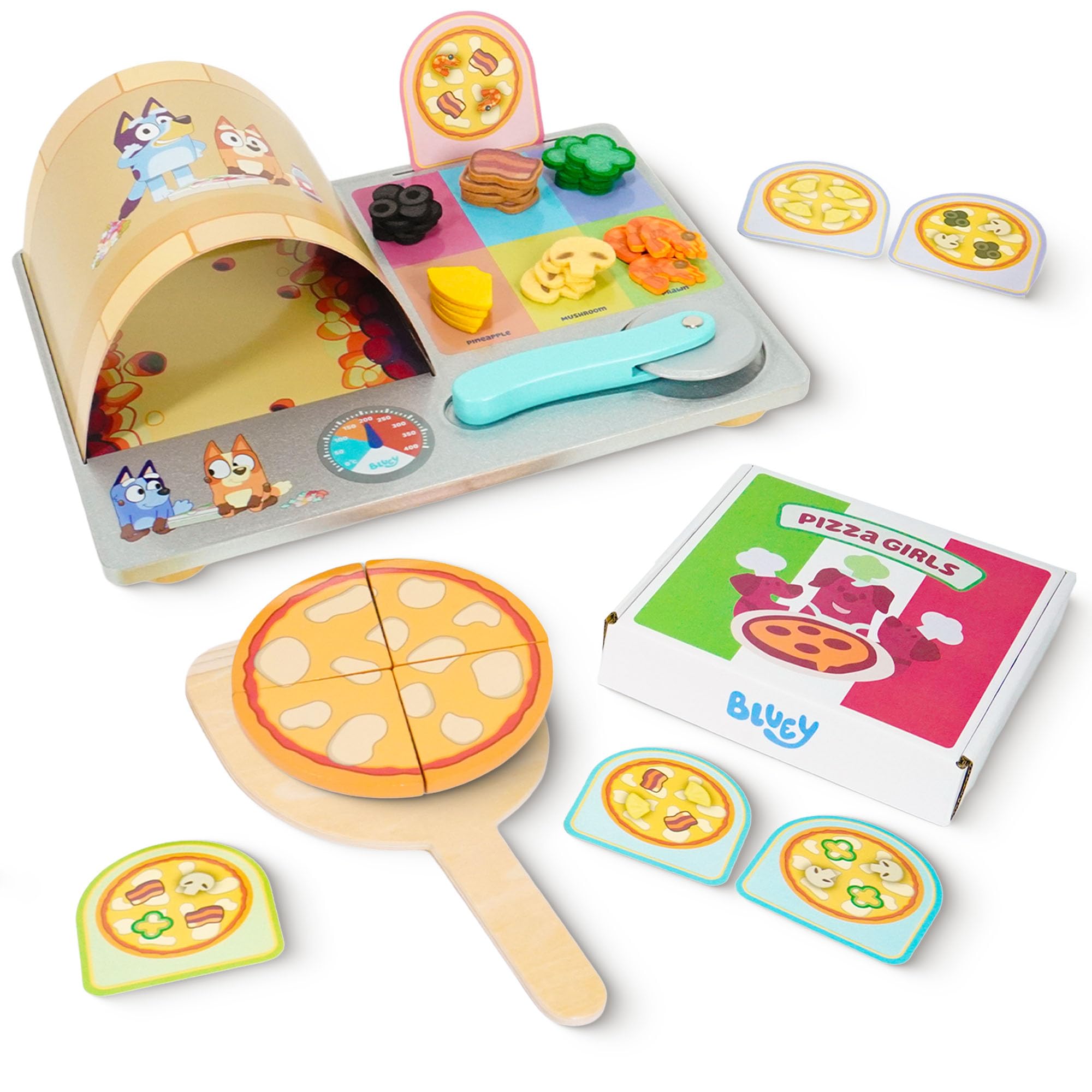 Bluey Pizza Girls Set - 35-Piece Wooden Pretend Play Food Set