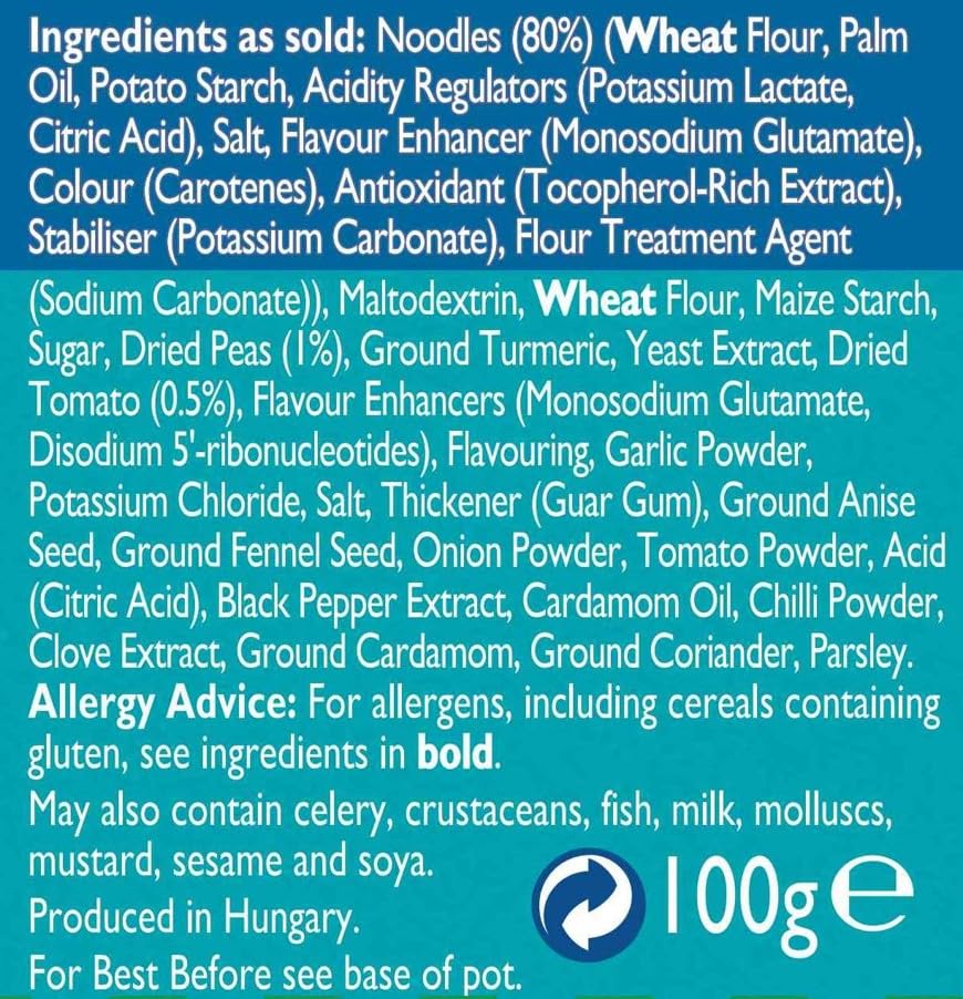 Batchelors Big Super Noodles Curry Flavour Instant Snack Pot, 100 g (Pack of 6) 7