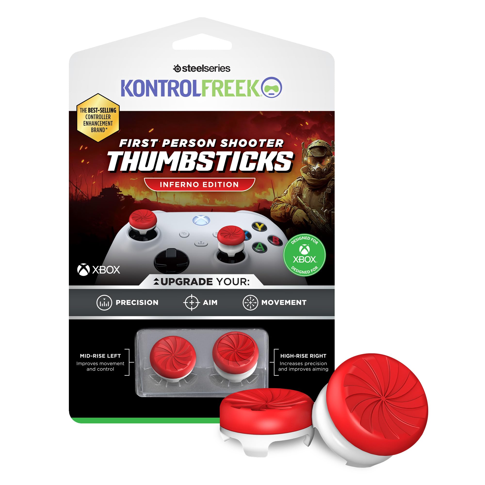 KontrolFreek FPS Freek Inferno Thumb Grips - Mixed Height Combo for Xbox One & Series X|S | Red & White