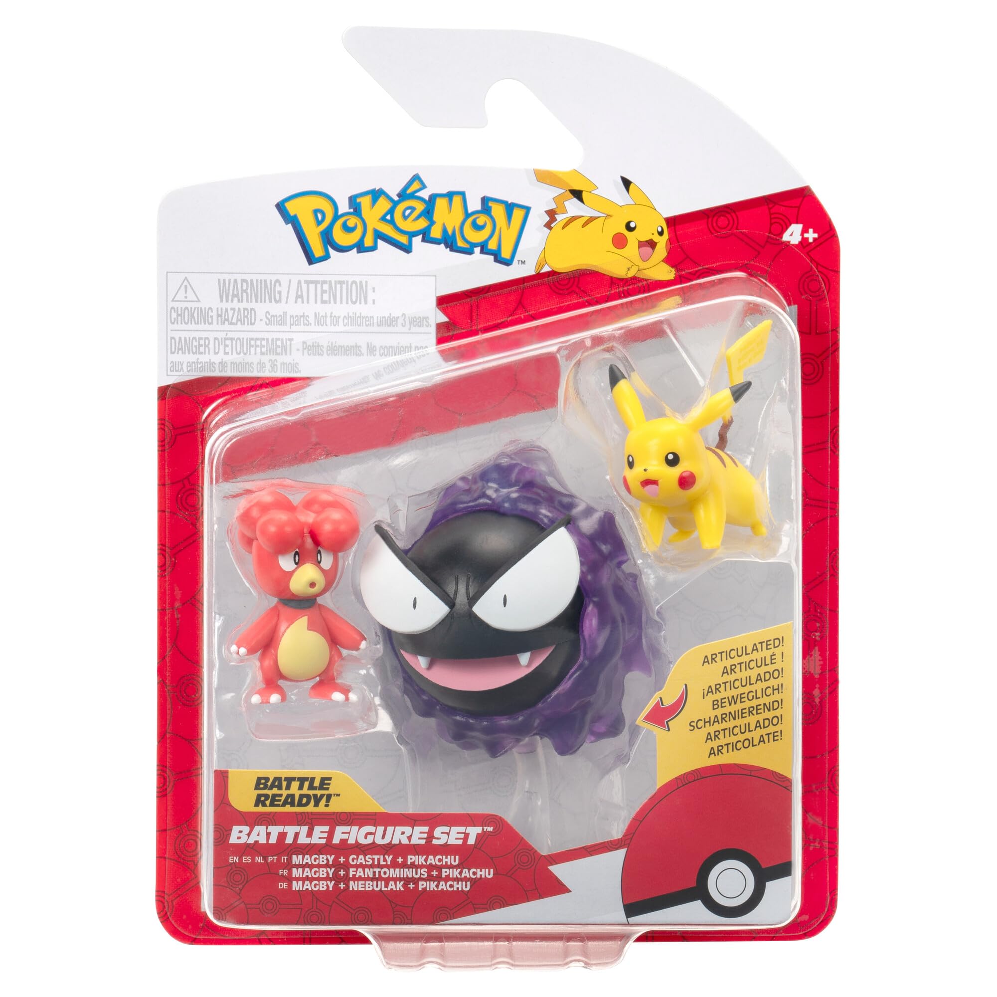 Pokémon Battle Figure 3 Pack - 2-Inch Pikachu & Magby, 3-Inch Gastly with Articulated Limbs 6
