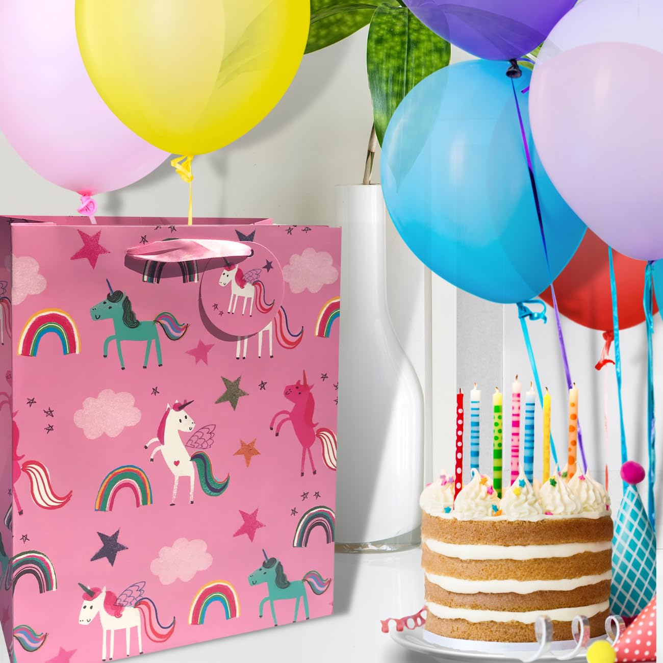 Glick Luxury Gift Bag - Unicorn Cartoon Design | 315x260x135mm Pink Paper Bag