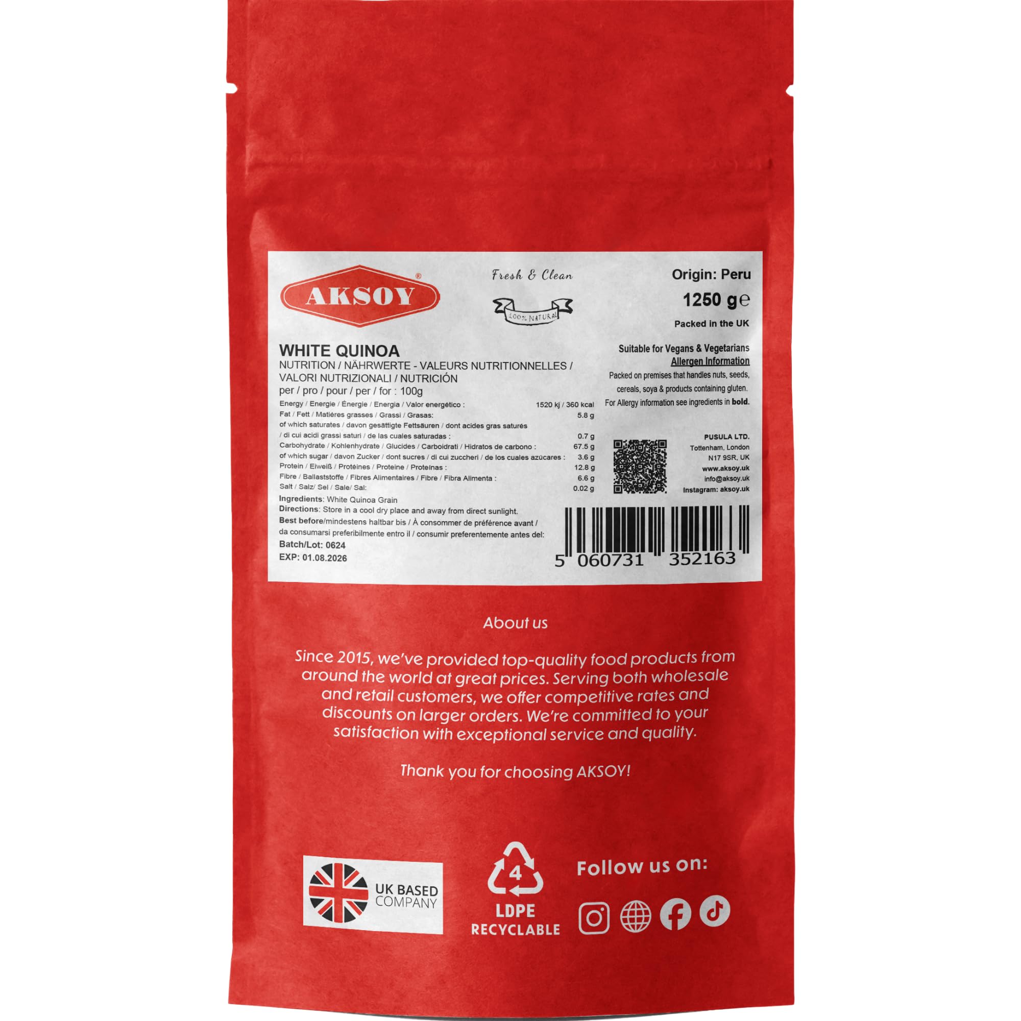 AKSOY White Quinoa Grain - Whole Grain, Ready-to-Cook | 1.25 kg 6
