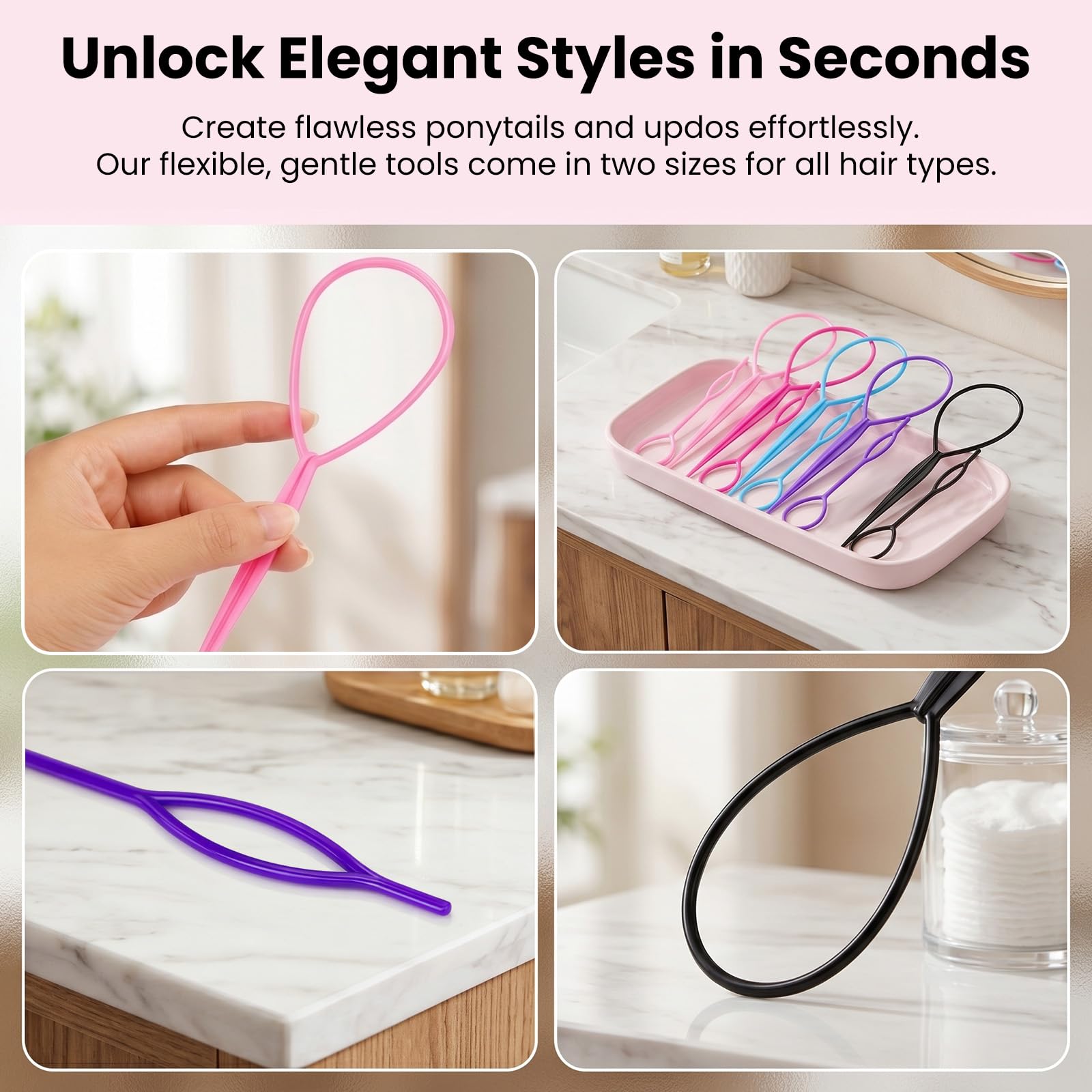 Admygo Topsy Tail Hair Tool Set - 10 Pcs Ponytail Holders for Women & Girls | Plastic 5