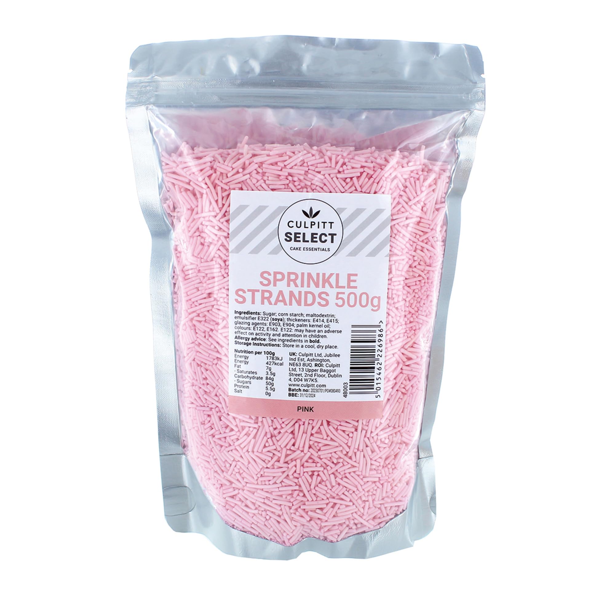 Culpitt Select Pink Sugar Strands Sprinkles - 500g Resealable Pouch | Edible Cake Decoration 1