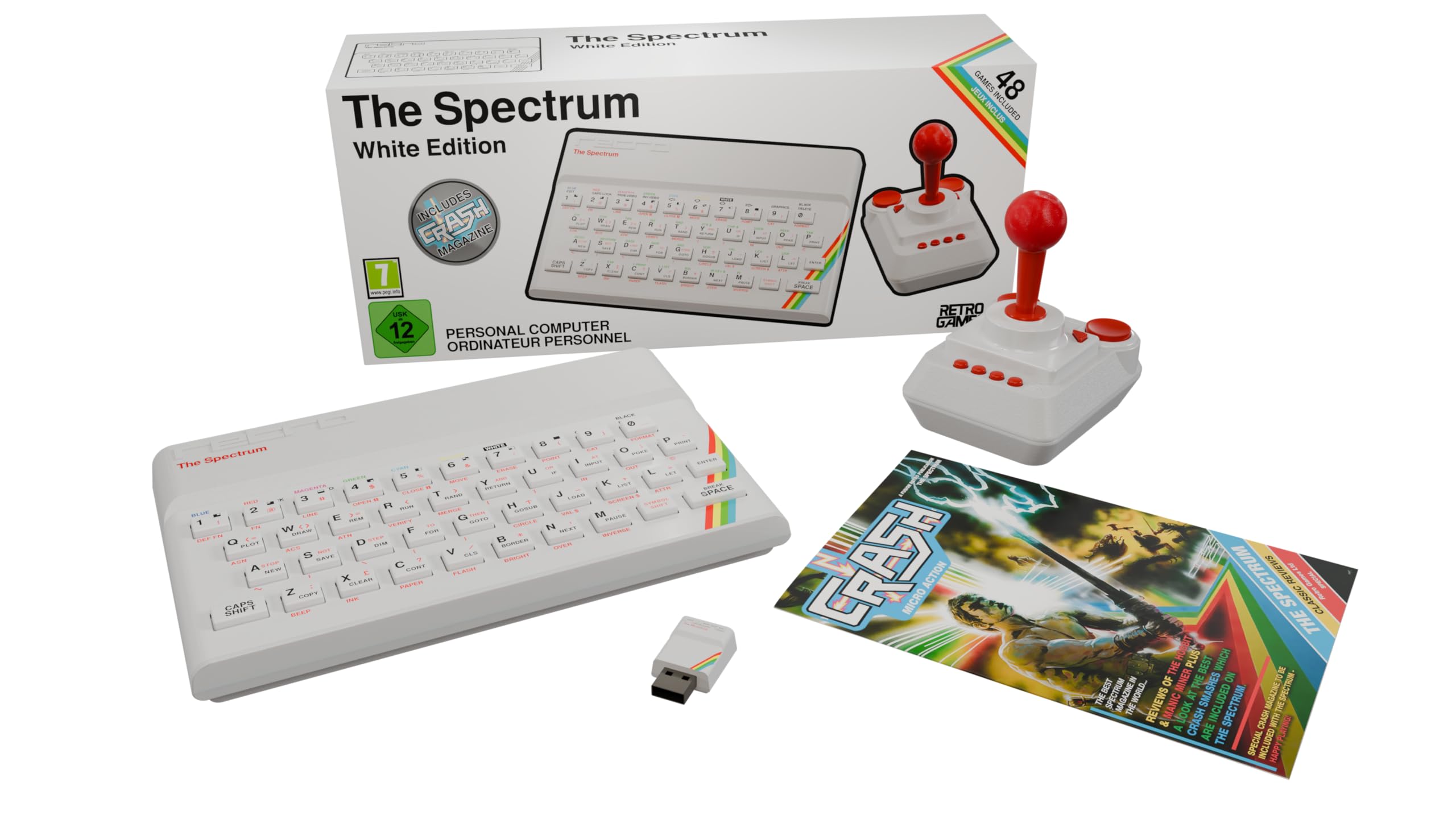 Retro Games The Spectrum White Edition - Emulates 48/128 Models | 40 Pre-loaded Games | White Plastic