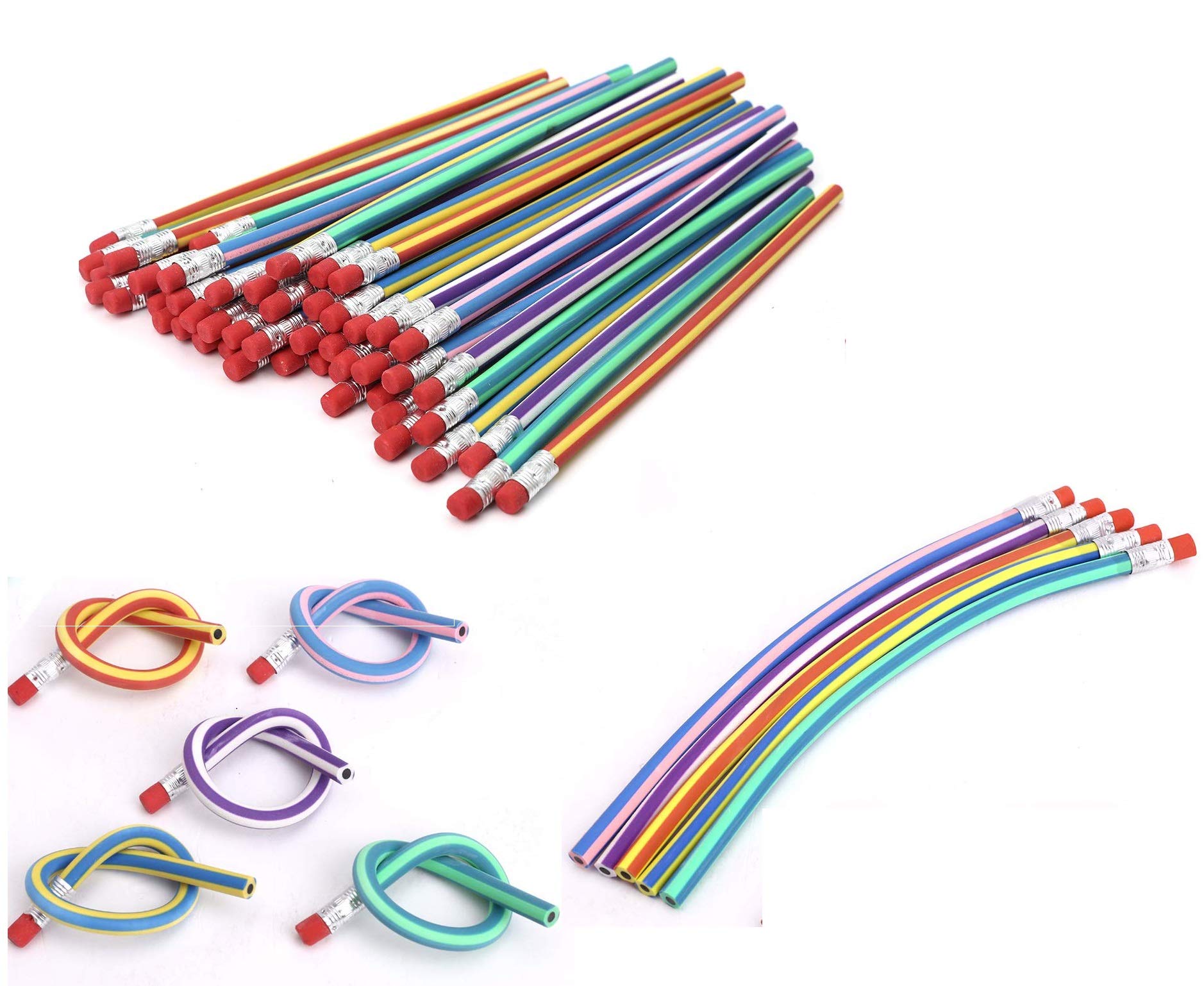 AHG 30 Pcs Soft Flexible Bendy Pencils with Eraser | Twistable Wood Material | Mixed Colors