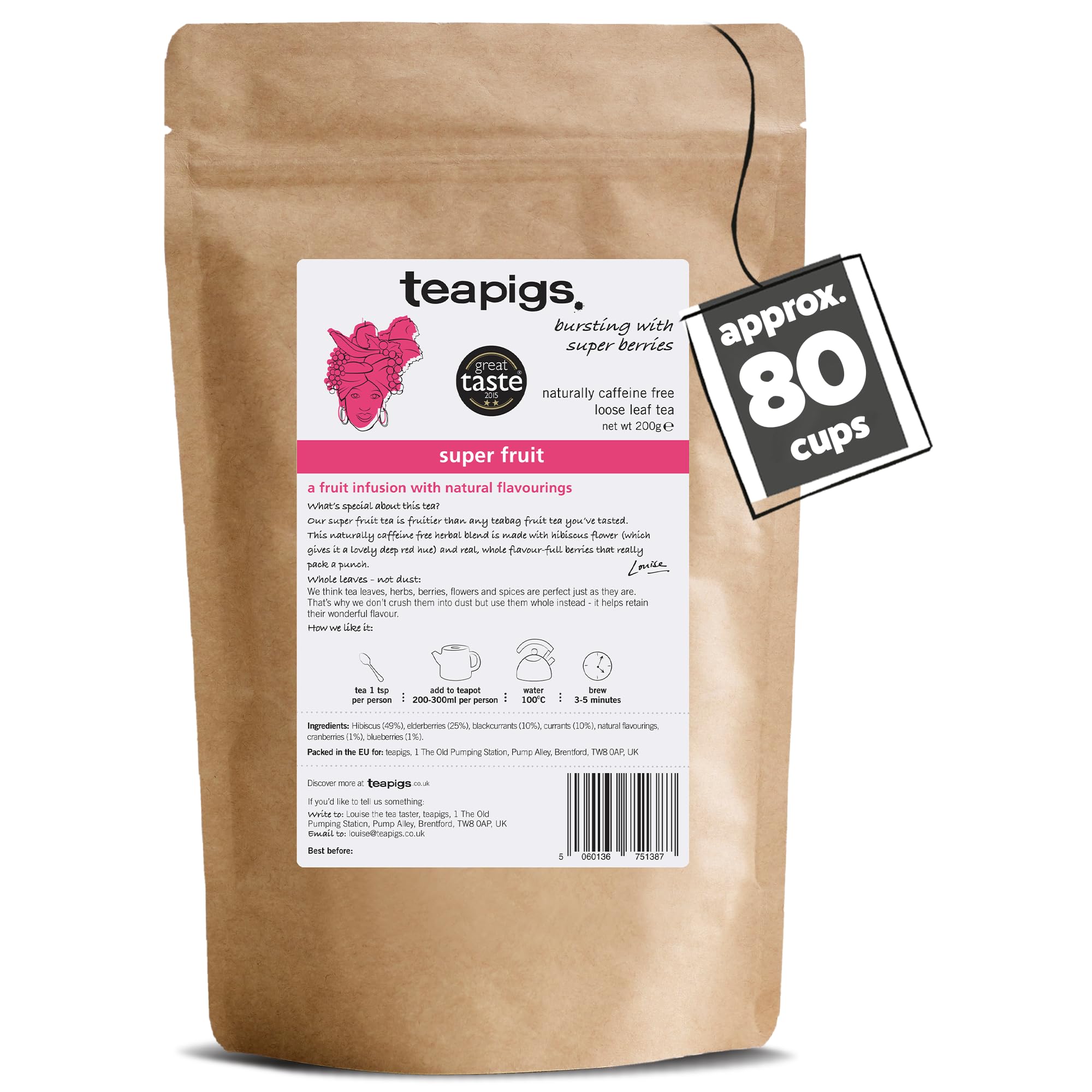 teapigs Super Fruit Tea - Caffeine-Free Herbal Loose Leaf with Hibiscus and Whole Berries, 200g 1