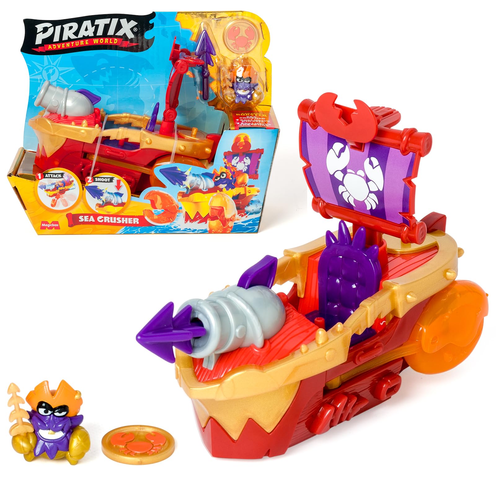 PIRATIX ADVENTURE WORLD Sea Crusher Pirate Ship - Crab Design | Multicoloured Plastic