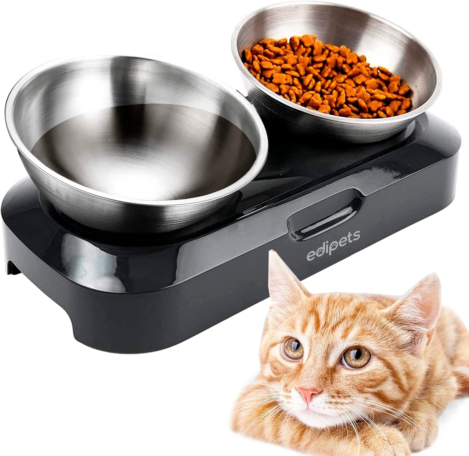 Edipets Double Stainless Steel Pet Bowl Set - Non-Slip Base | 2 Bowls | 5.1 Inch Diameter