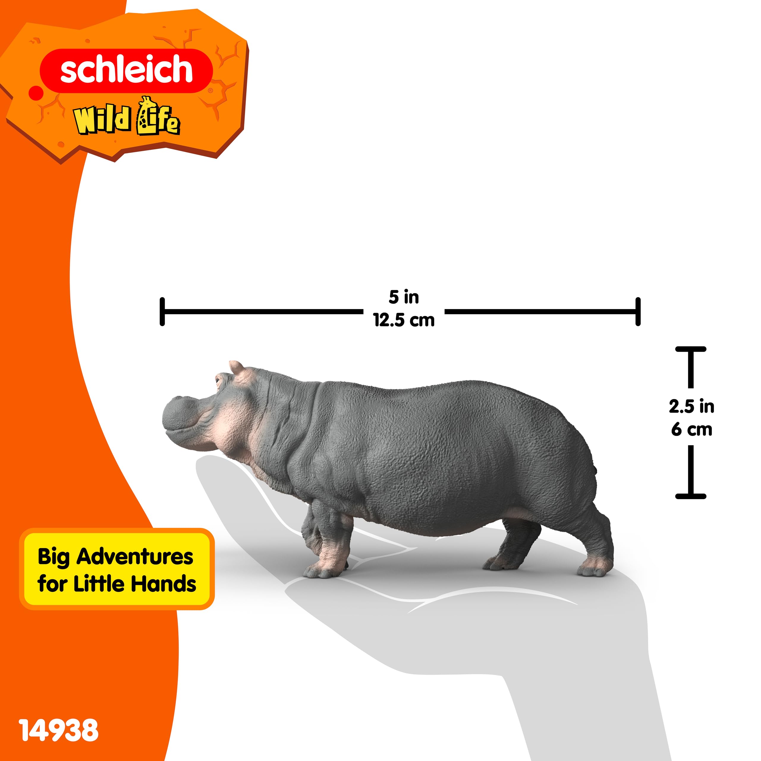 Schleich WILD LIFE Hippopotamus Miniature Figure 14938 | Ages 3+ | Grey Plastic 5