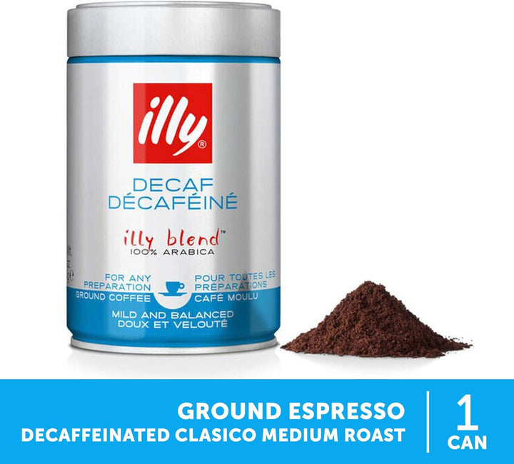 illy Coffee - Decaffeinated Ground Coffee, Medium Roast, 100% Arabica, 250g