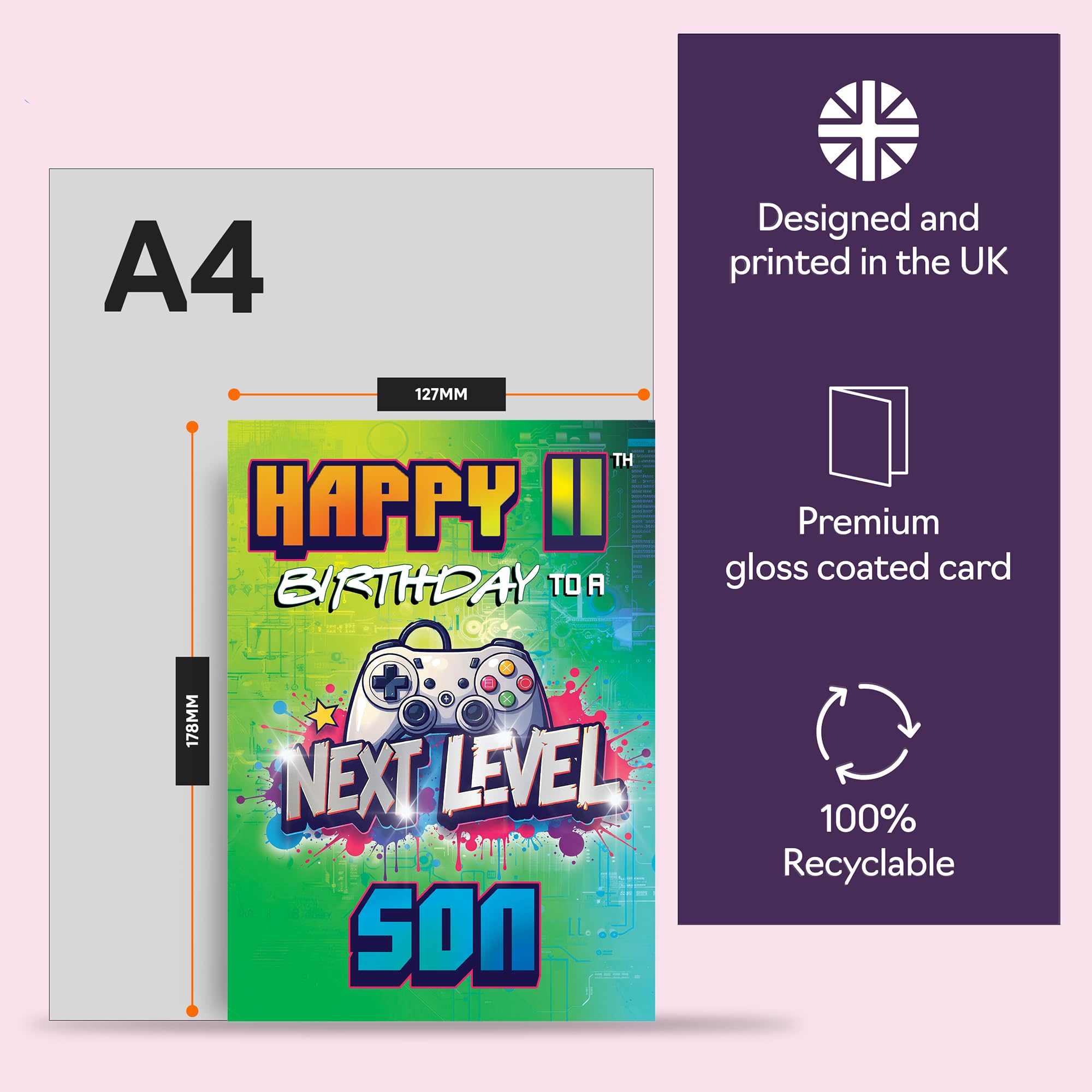 Giftzie 11th Birthday Card for Son - A5 Next Level Greeting Card | Uncoated Interior for No Smudging 5