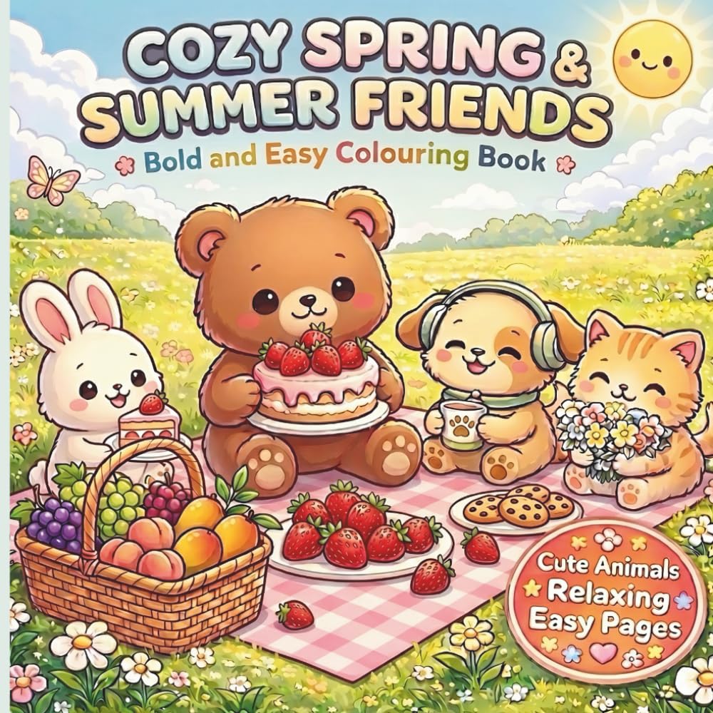 Ivy Grey Cozy Spring & Summer Friends Coloring Book | Bold & Easy Designs | Paperback