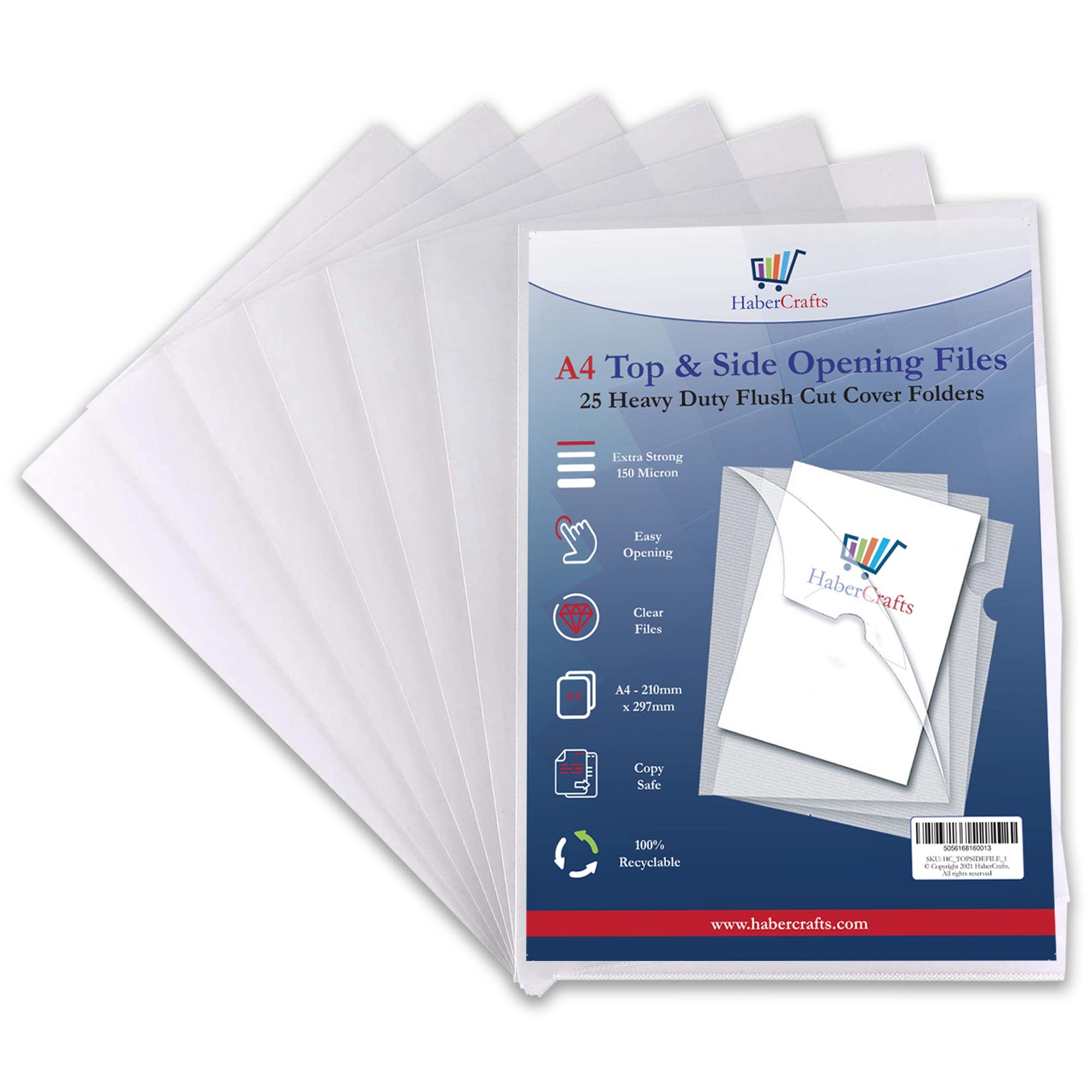 Habercrafts Heavy Duty Clear Plastic A4 File Wallets - Top & Side Opening | 150 Micron | 25 Pack