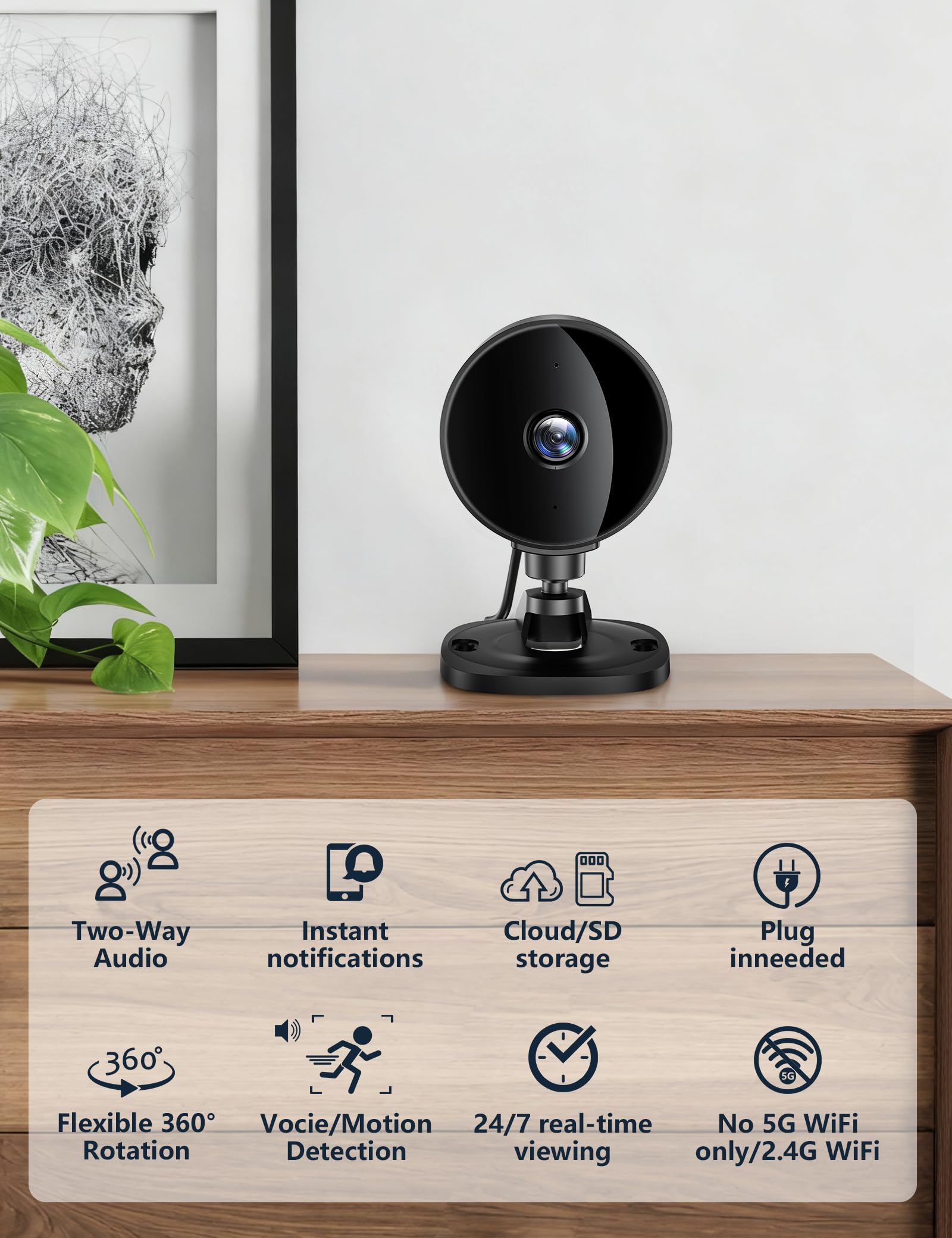 Surfola 1080P Indoor Security Camera - 2 Way Audio, Night Vision, Wi-Fi Connectivity 2