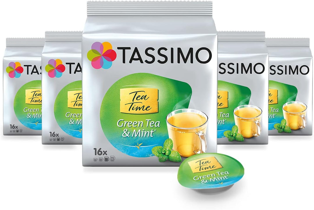 Tassimo Twinings Green Tea & Mint Tea Pods - 16 Pods per Pack (Pack of 5, 80 Servings)