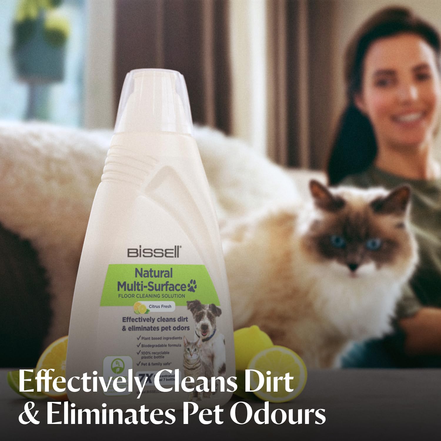 BISSELL Natural Pet Multi-Surface Floor Cleaning Solution - Plant-Based Formula for Sealed Floors & Rugs | 1 L