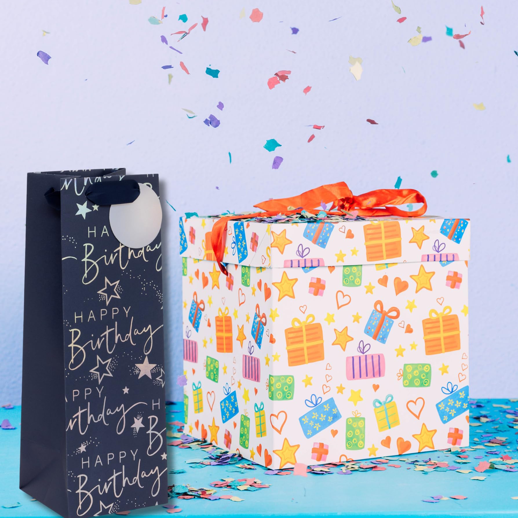Glick Large Bottle Gift Bag - Happy Birthday Script | 125 x 360 x 120 mm | Blue