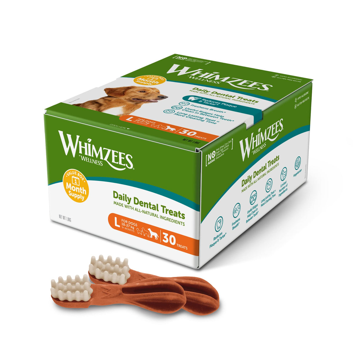 WHIMZEES Toothbrush Dog Dental Sticks - 30 Pieces, Size L