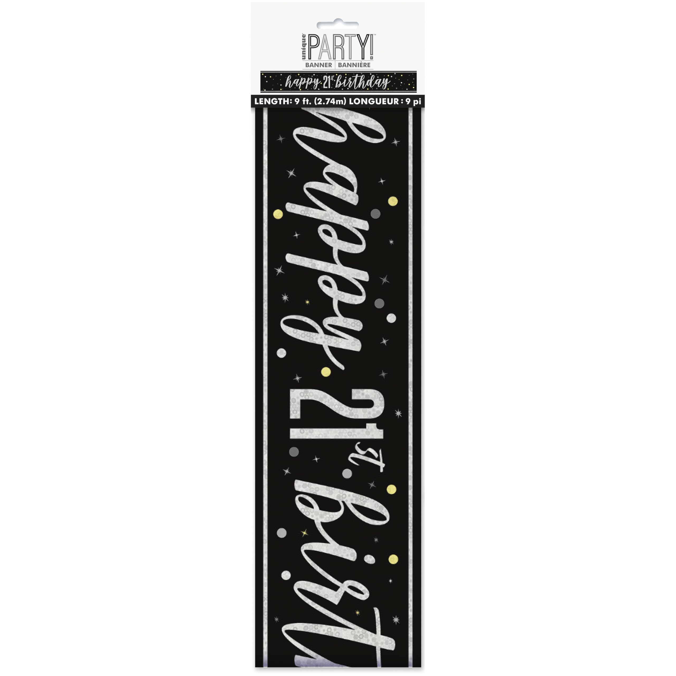Unique Glitz Black Foil Happy 21st Birthday Banner - 2.74m Length | Foil Material