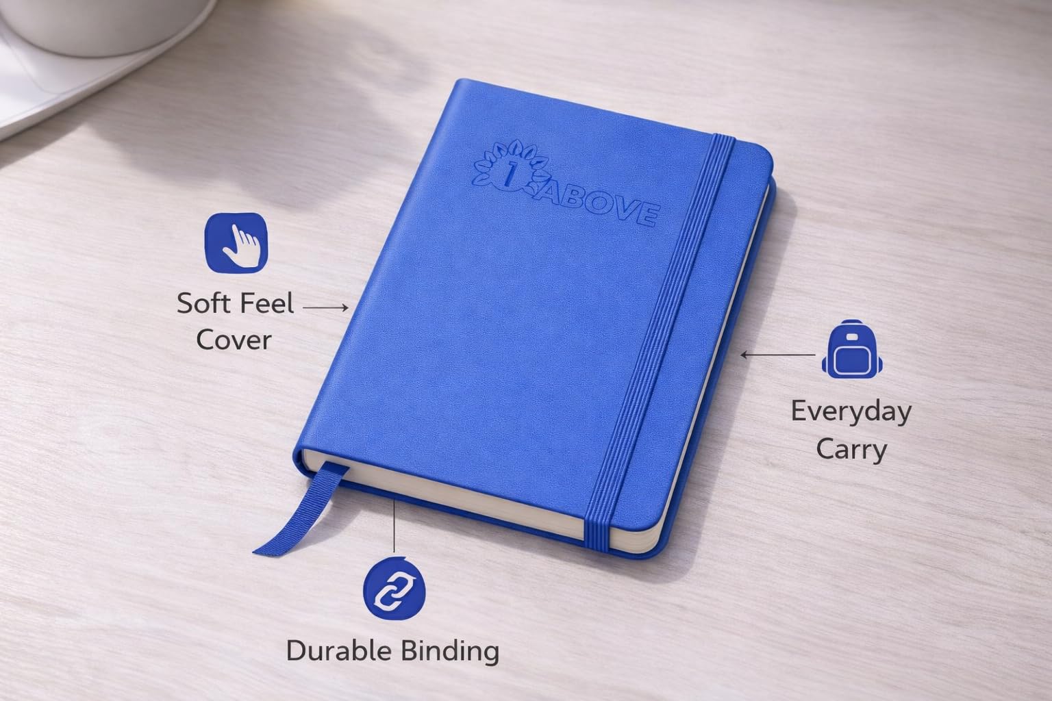 1ABOVE Soft Feel Executive Notebook - Hardback Journal, Lined Pages, Elastic Closure | Blue A6 3